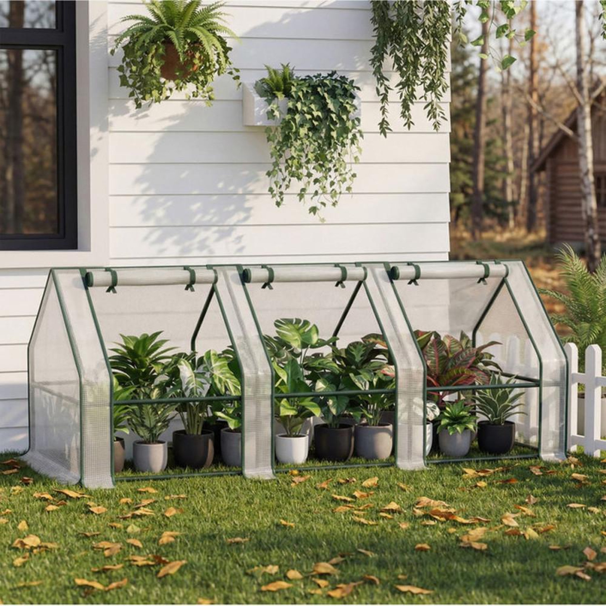Serre mini 3 portes à glissière 270x90x90 cm, polyéthylène anti-UV étanche pour balcon, terrasse