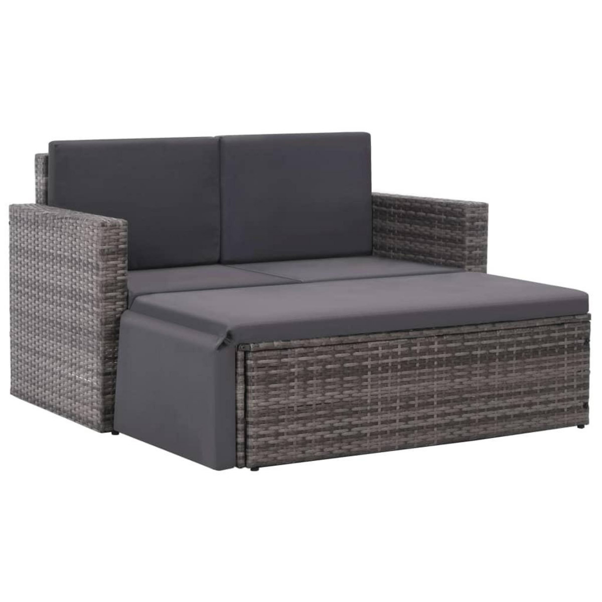 VIDAXL Salon de jardin 2 pcs avec coussins Resine tressee Gris