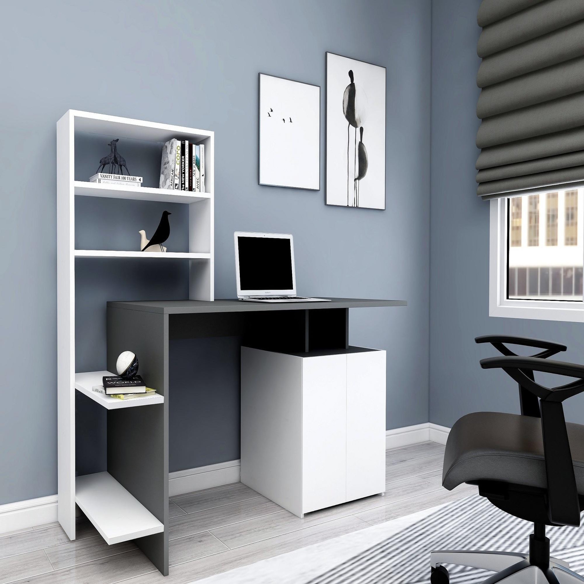 Voir la diapositive 2 : Habitat et Jardin Bureau en bois  melis   - 146 x 60 x 128 cm - blanc anthracite