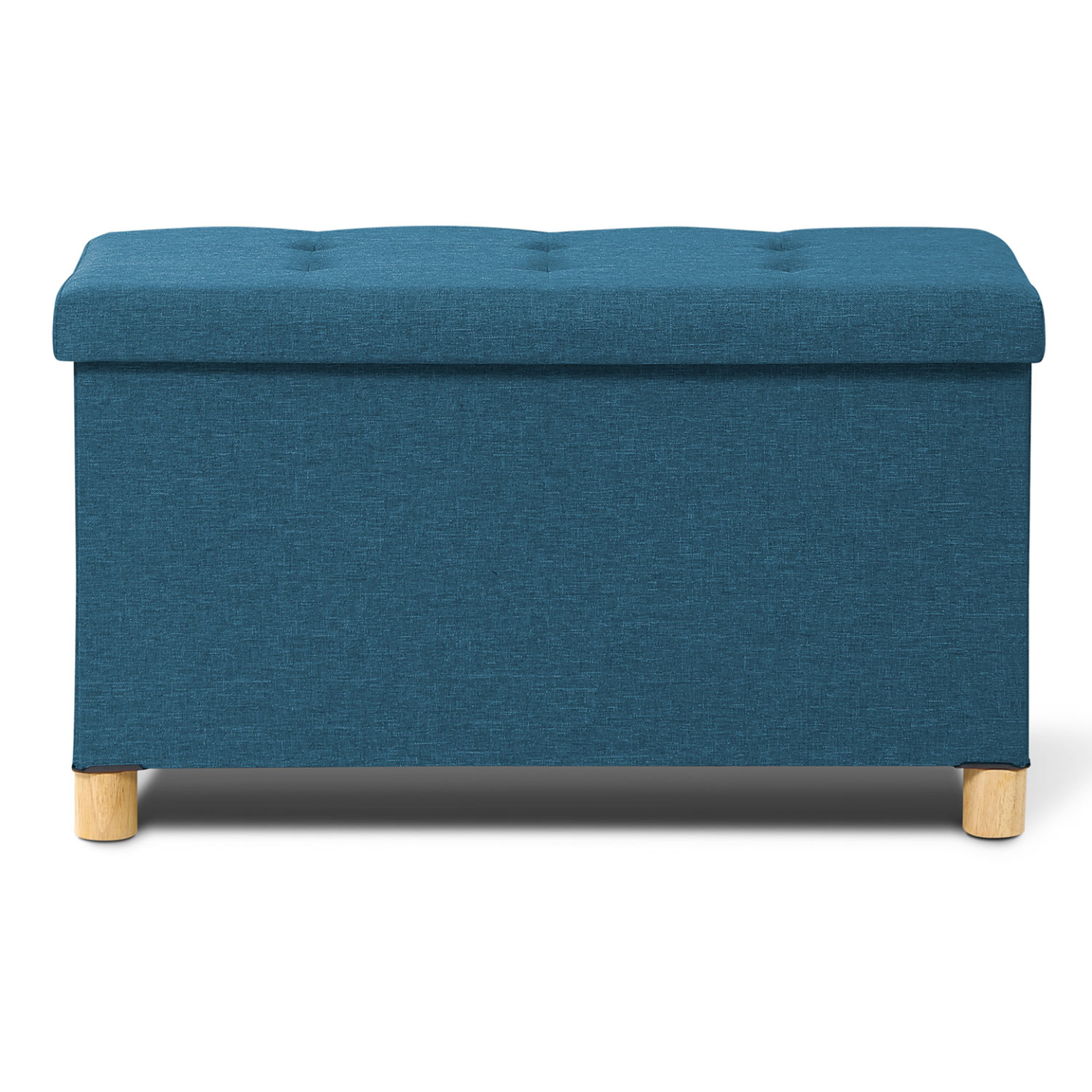 Voir la diapositive 6 : ID MARKET Banc coffre rangement sur pieds 76 cm tissu bleu canard