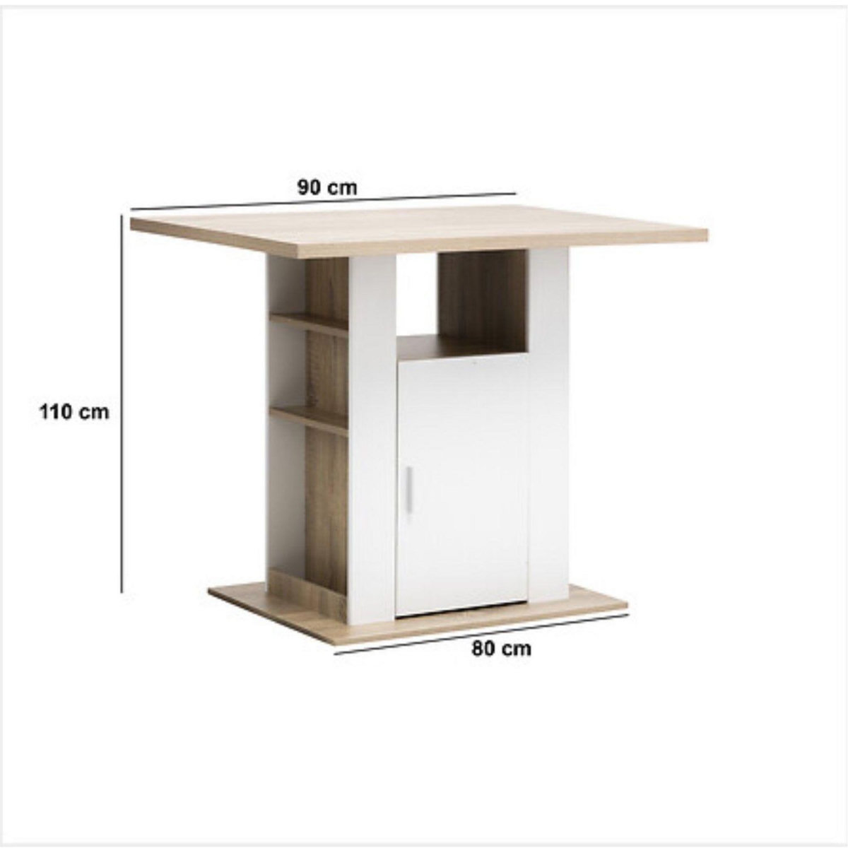 FIVE Ilot de cuisine effet bois naturel - Blanc et beige