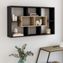Voir la diapositive 2 : ID MARKET Etagère murale COLETTE avec 8 compartiments noir et effet bois