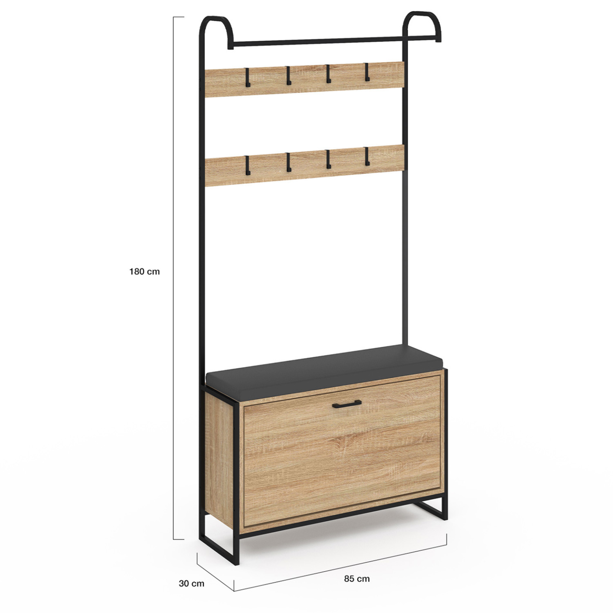Voir la diapositive 6 : ID MARKET Vestiaire d'entrée luis avec banc et meuble à chaussures 1 porte design industriel