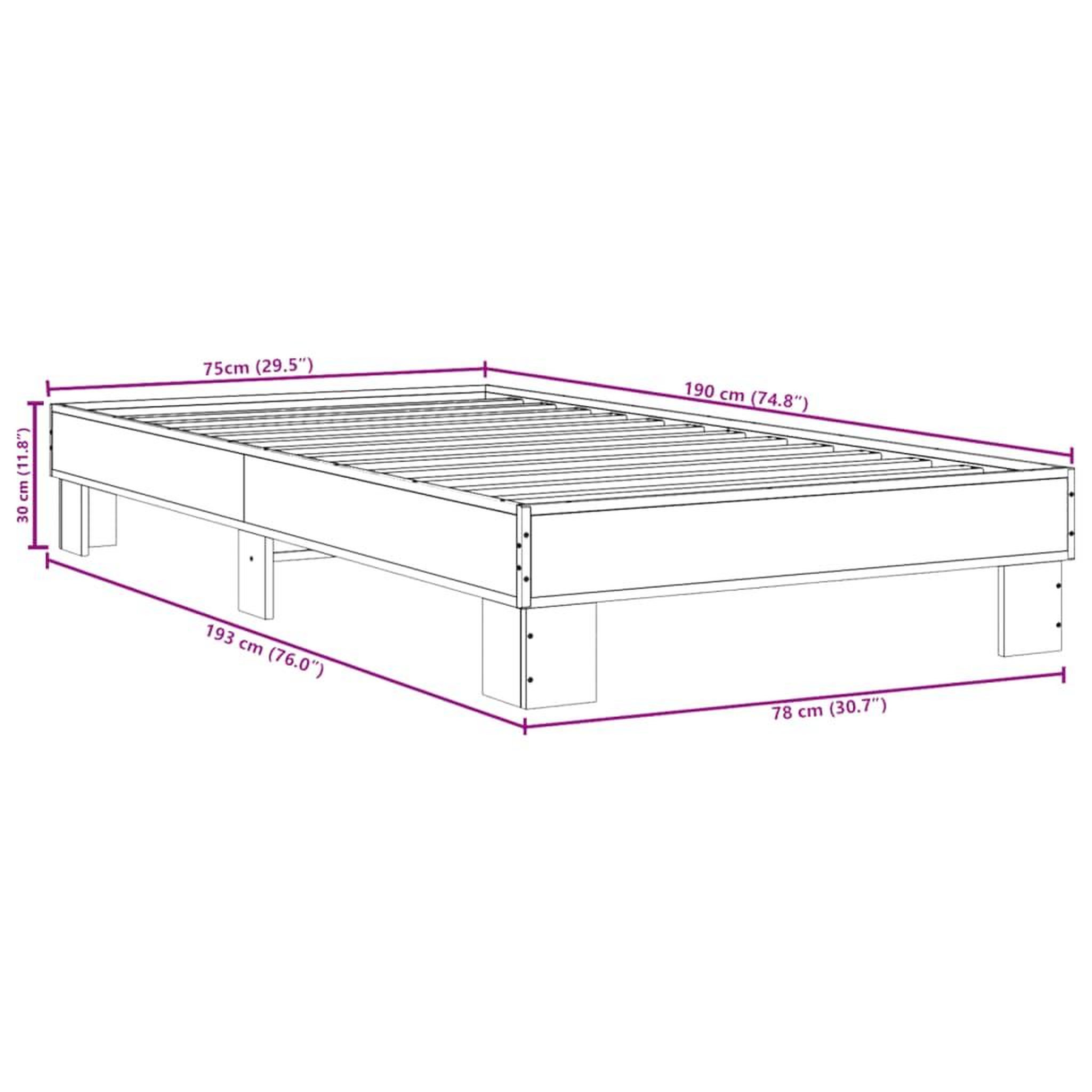 Voir la diapositive 6 : VIDAXL Cadre de lit sans matelas chene marron 75x190 cm