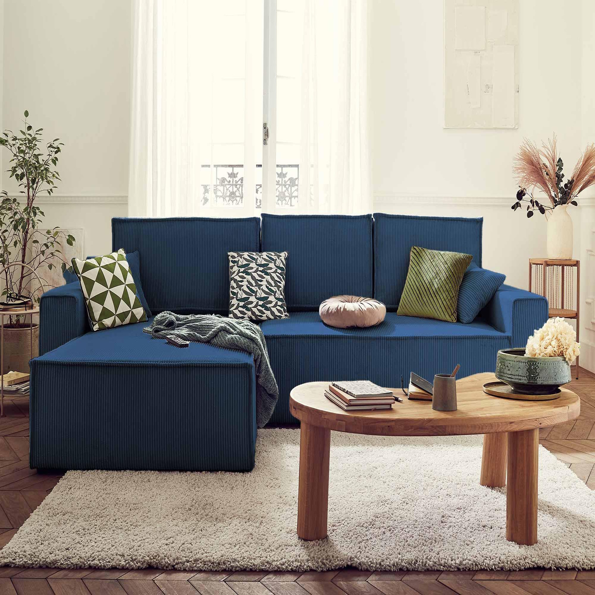 Voir la diapositive 5 : BEST MOBILIER Dellia - canapé d'angle réversible convertible - avec coffre - en velours côtelé - 4 places