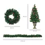 HOMCOM Lot de 4 pièces - décorations de Noël lumineuses LED - couronne, guirlande, 2 sapins avec pots et accessoires - vert