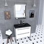 Aurlane Pack meuble de salle de bain 80x50cm Blanc - 2 tiroirs - vasque resine noire effet pierre - miroir
