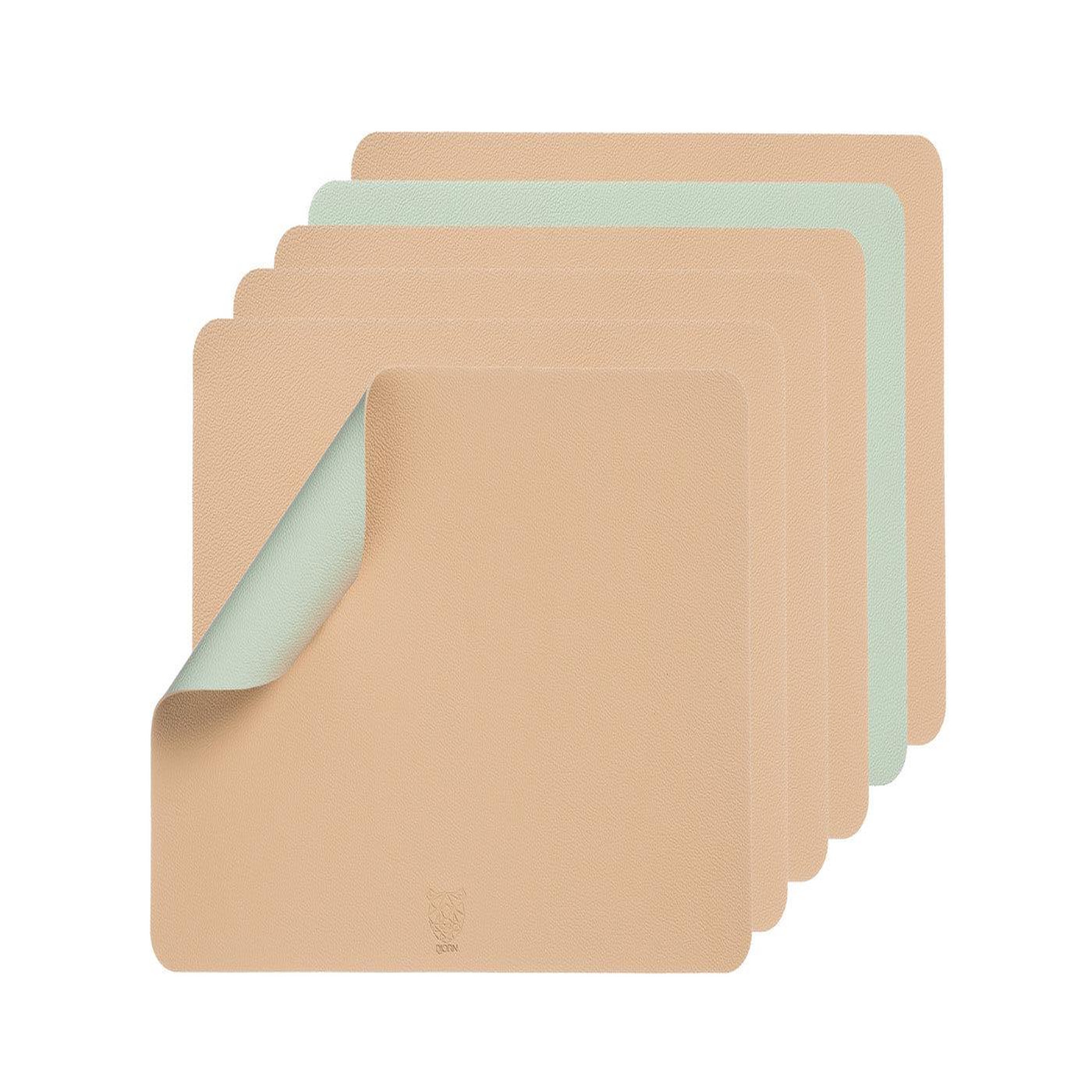 Voir la diapositive 6 : BJORN Set de table rectangulaire réversible - 6 pièces - cuir recyclé rose pâle et vert pâle