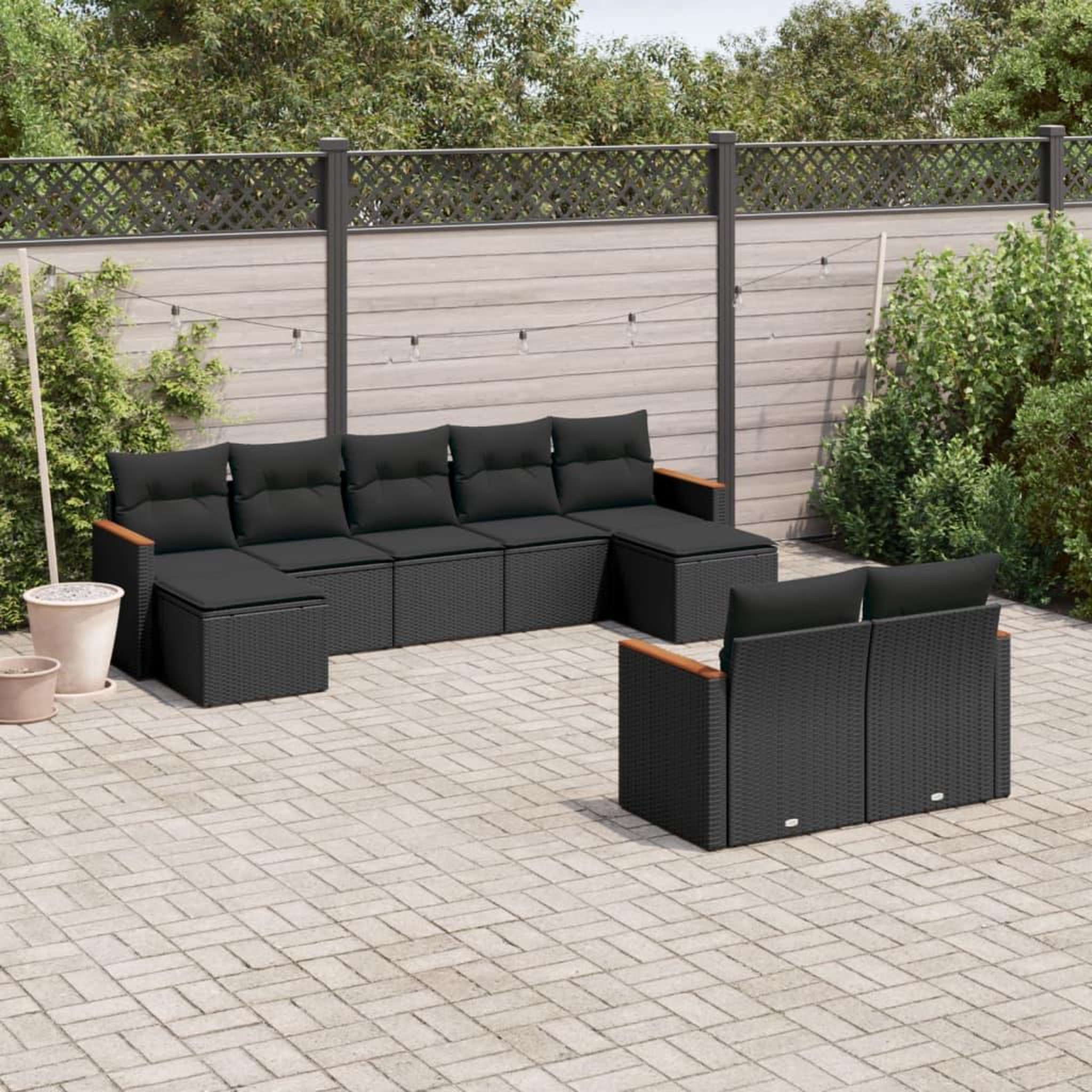 VIDAXL Salon de jardin 9 pcs avec coussins noir resine tressee