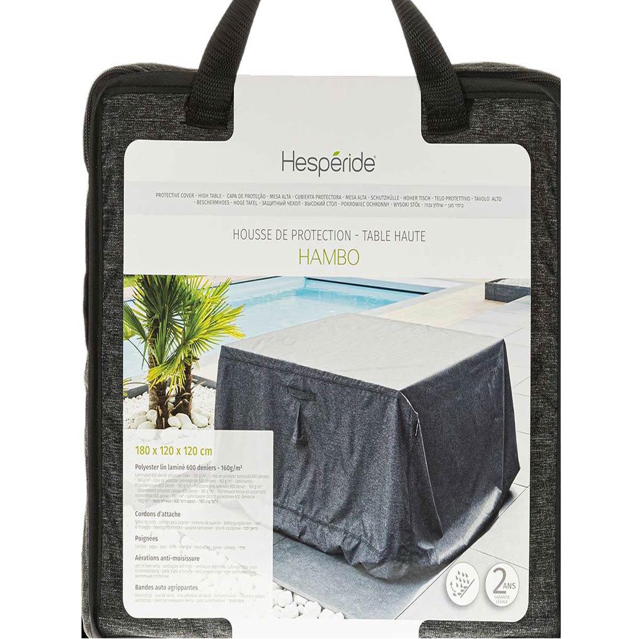 Voir la diapositive 2 : HESPERIDE Housse hambo pour table haute extérieure gris - 180 x 120 x 120 cm - hespéride