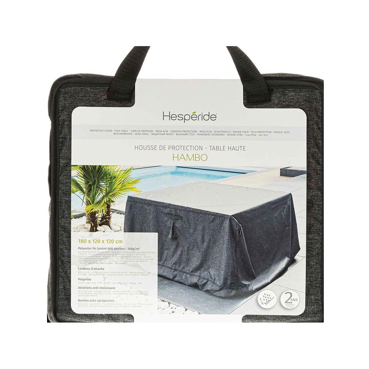HESPERIDE Housse Hambo pour table haute extérieure gris - 180 x 120 x 120 cm - Hespéride