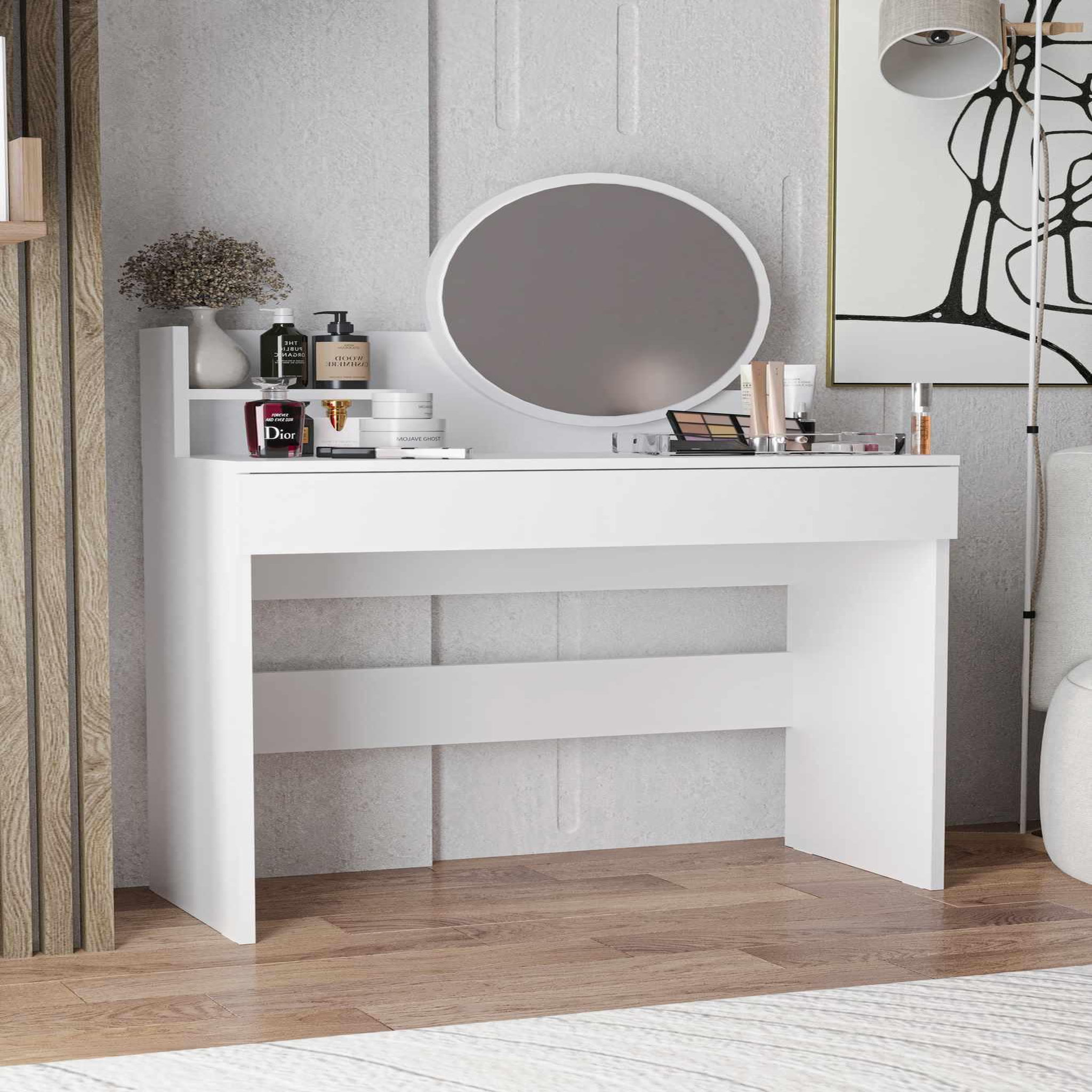 Voir la diapositive 4 : Habitat et Jardin Coiffeuse avec miroir en bois  harmony mini round  - 90 x 40 x 133 cm - blanc