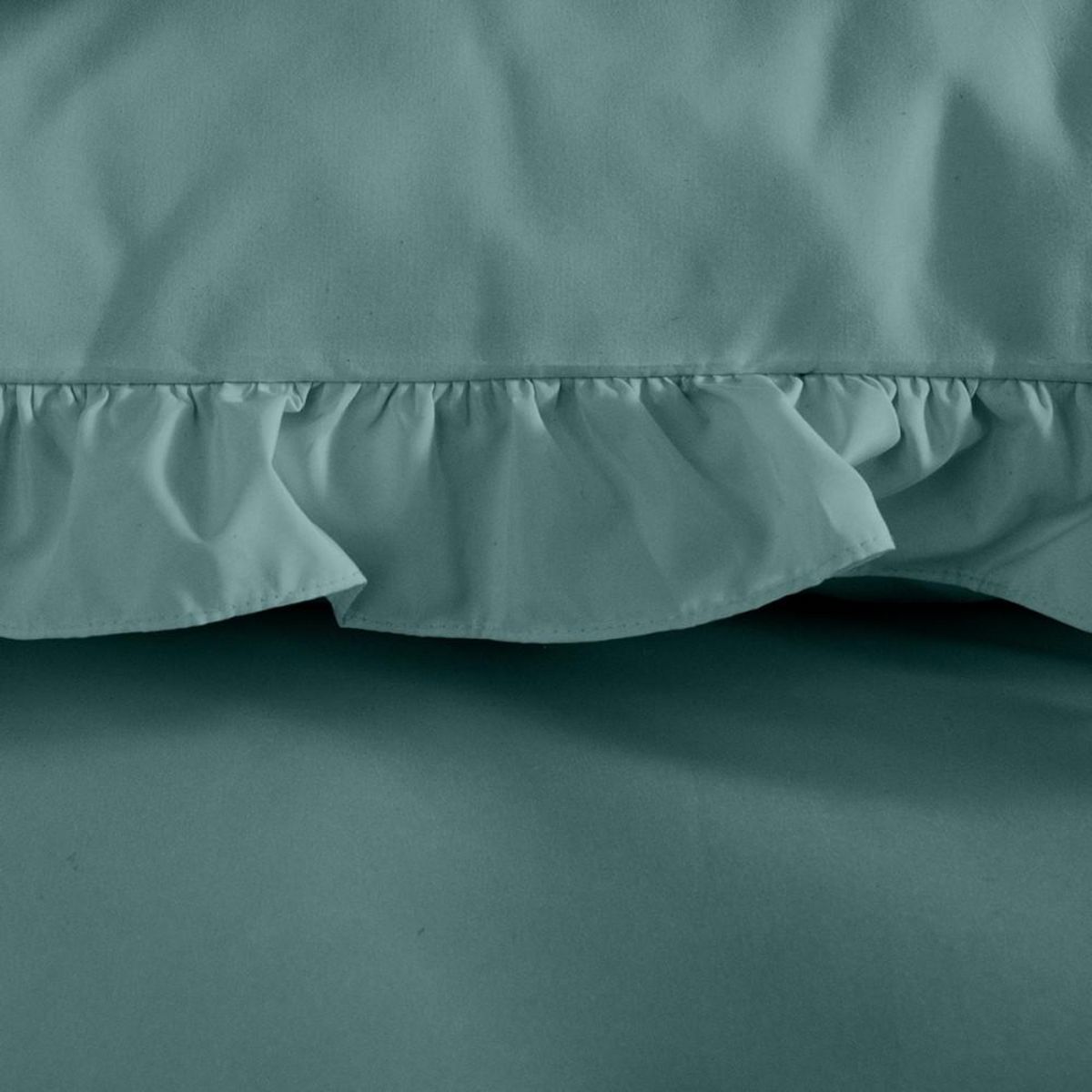 COTE DECO Housse de couette 240x220 FALBALA verte + 2 taies à volants