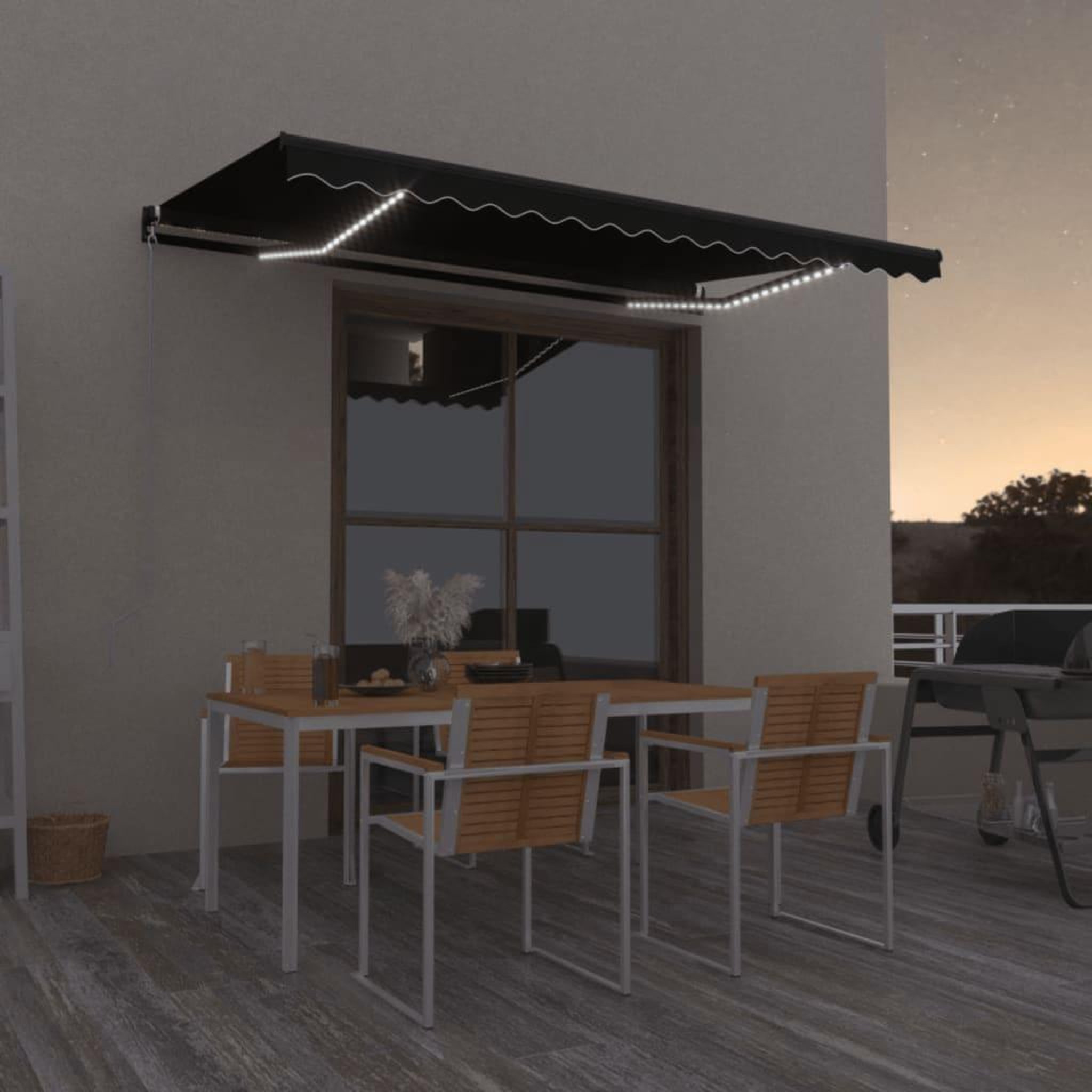 VIDAXL Auvent manuel retractable avec LED 450x350 cm Anthracite
