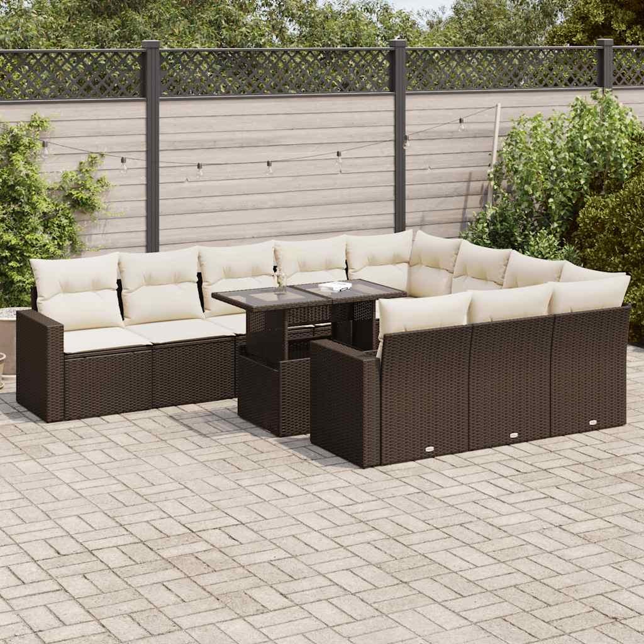 VIDAXL Salon de jardin et coussins 11 pcs marron resine tressee