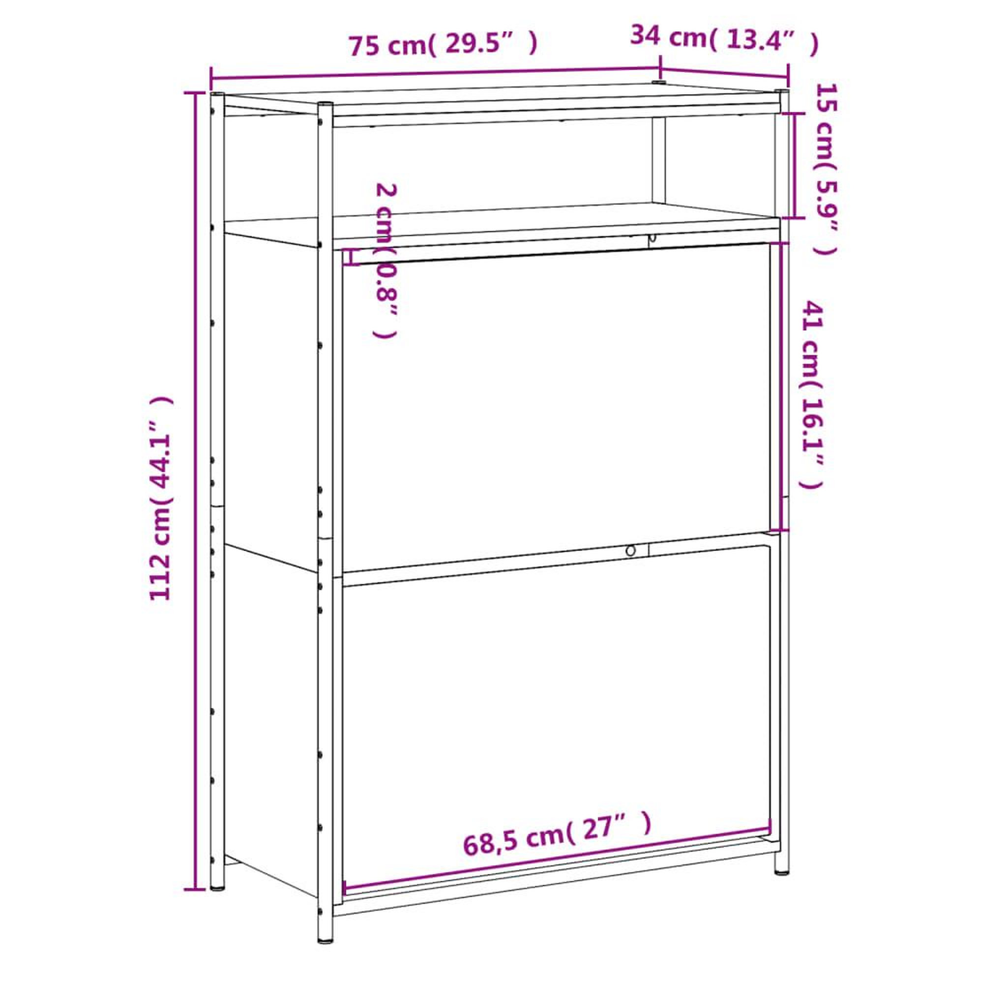Voir la diapositive 6 : VIDAXL Armoire a chaussures sonoma gris 75x34x112 cm bois d'ingenierie