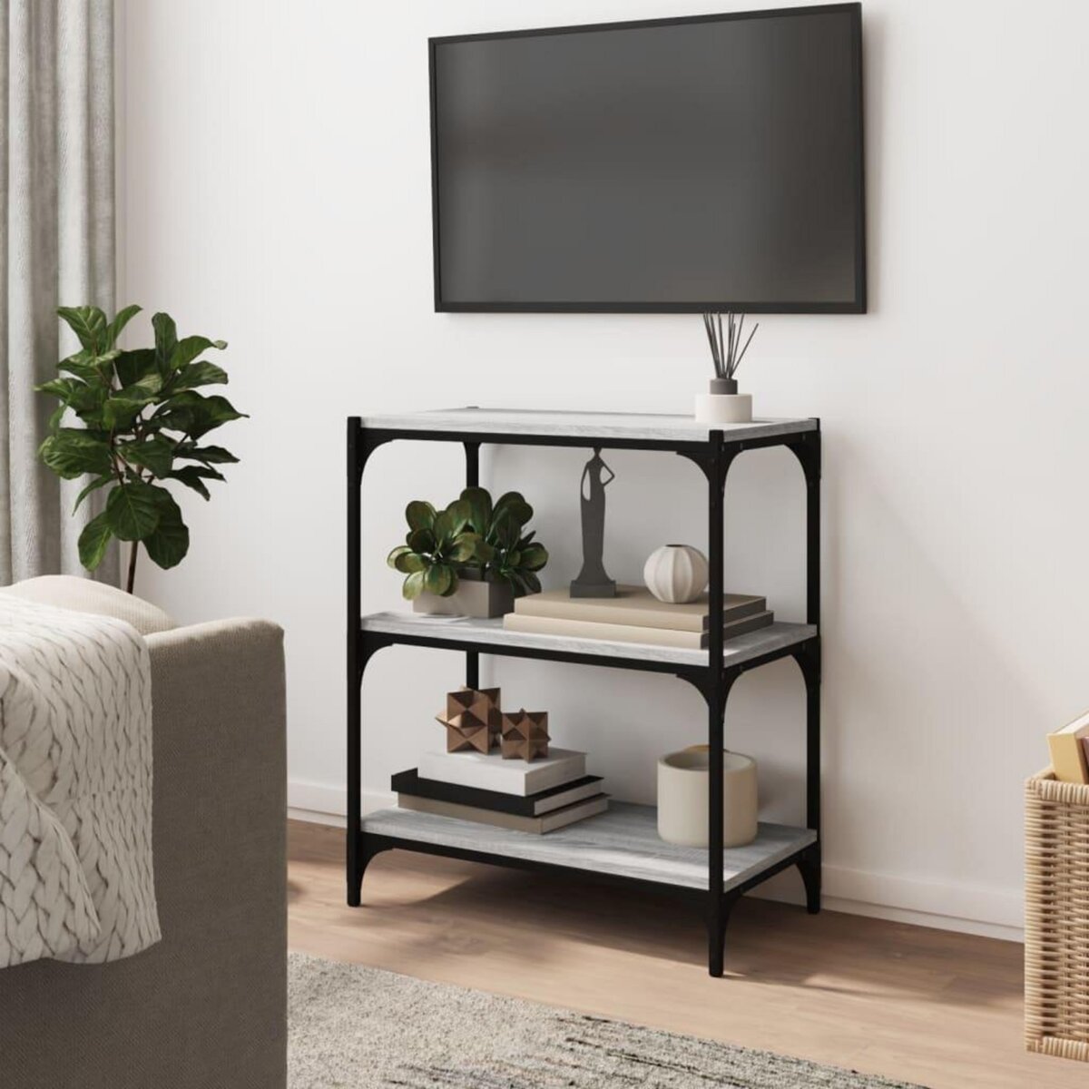 VIDAXL Bibliotheque Sonoma gris 60x33x70,5 cm Bois d'ingenierie acier