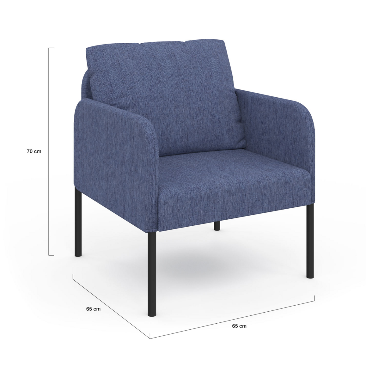 ID MARKET Fauteuil AUGUSTE tissu bleu pieds métal noir