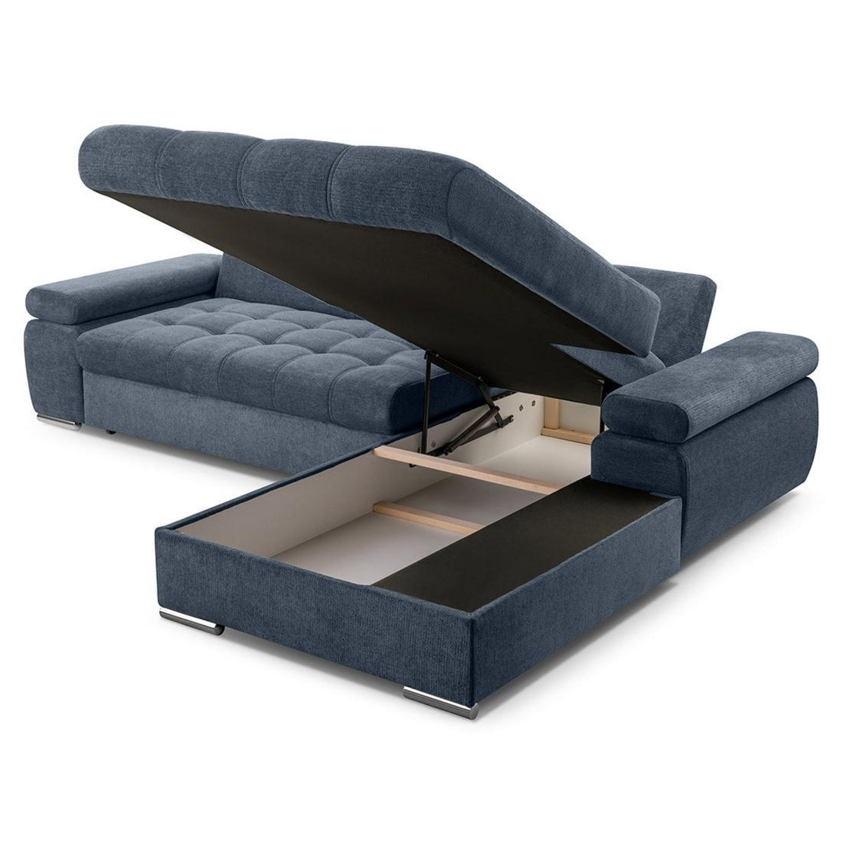 BEST MOBILIER Bianca - canapé d'angle droit 4 places convertible avec coffre en tissu texturé
