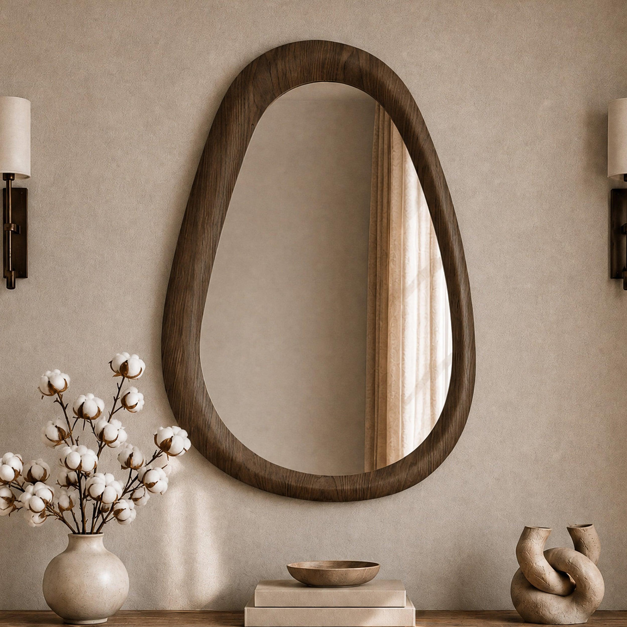 Voir la diapositive 2 : MAISON PAVANE Miroir ovale en placage noyer, 80 x 120 cm-yoko