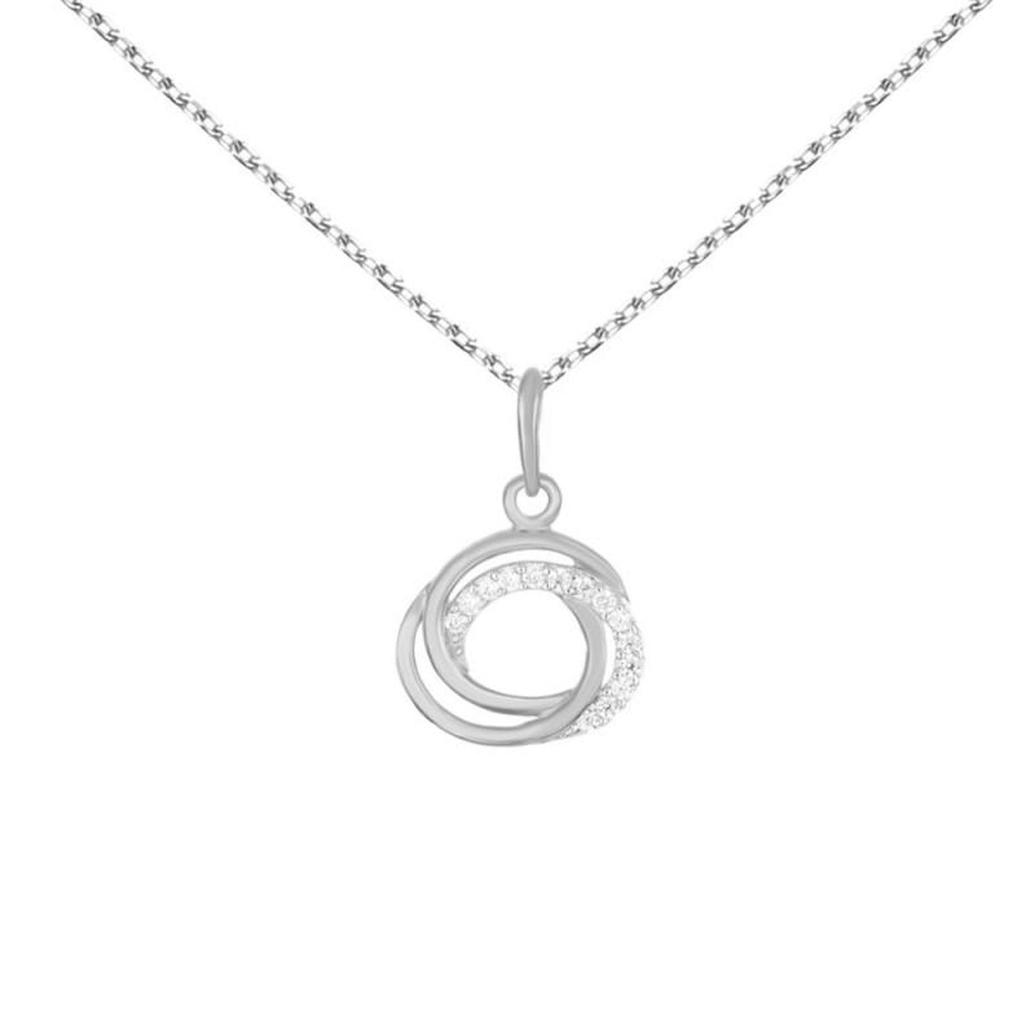 Voir la diapositive 1 : L'ATELIER D'AZUR Collier - Pendentif Or Blanc Anneaux Enlacés Sertis de Zirconiums - Chaine Argentée - Femme