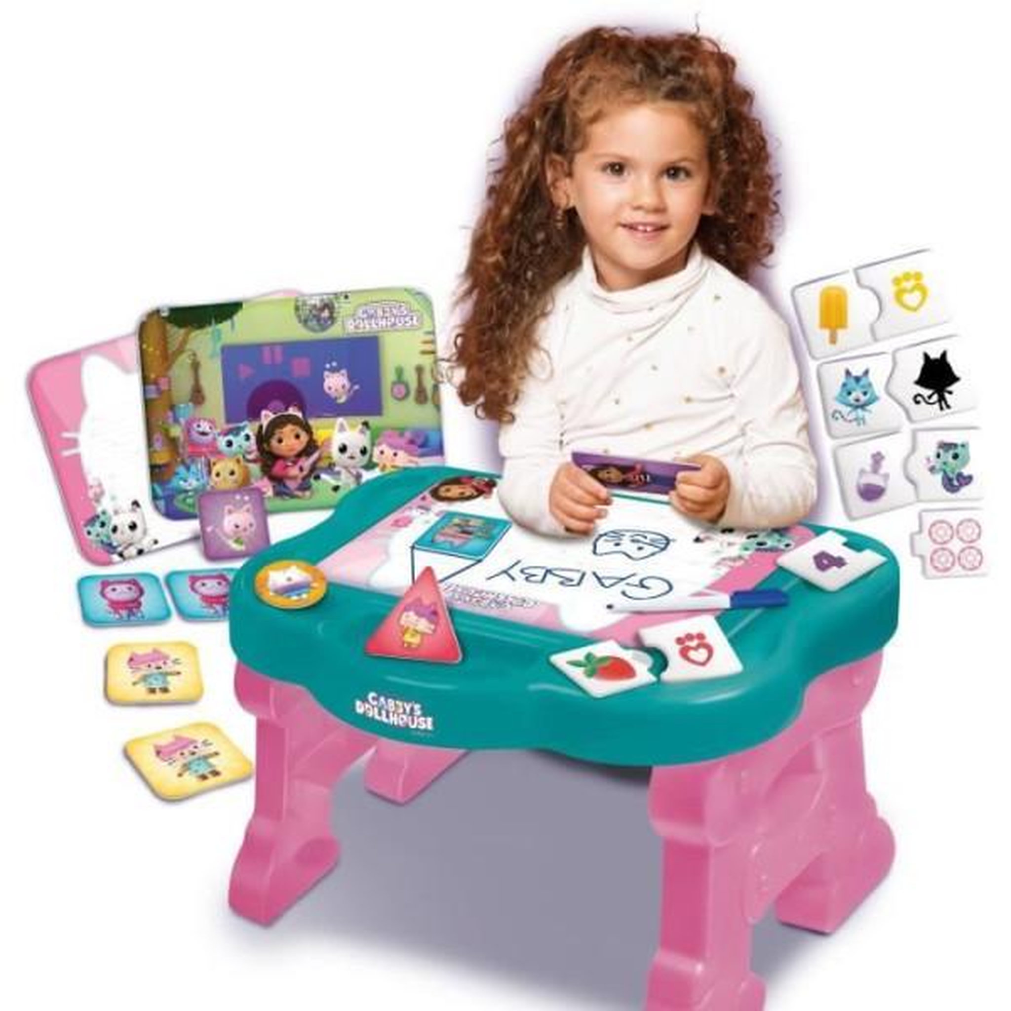Voir la diapositive 2 : LISCIANI GIOCHI Table éducative - lisciani - gabby's dollhouse - super desk - jeux logiques - personnages animés - activités ludiques