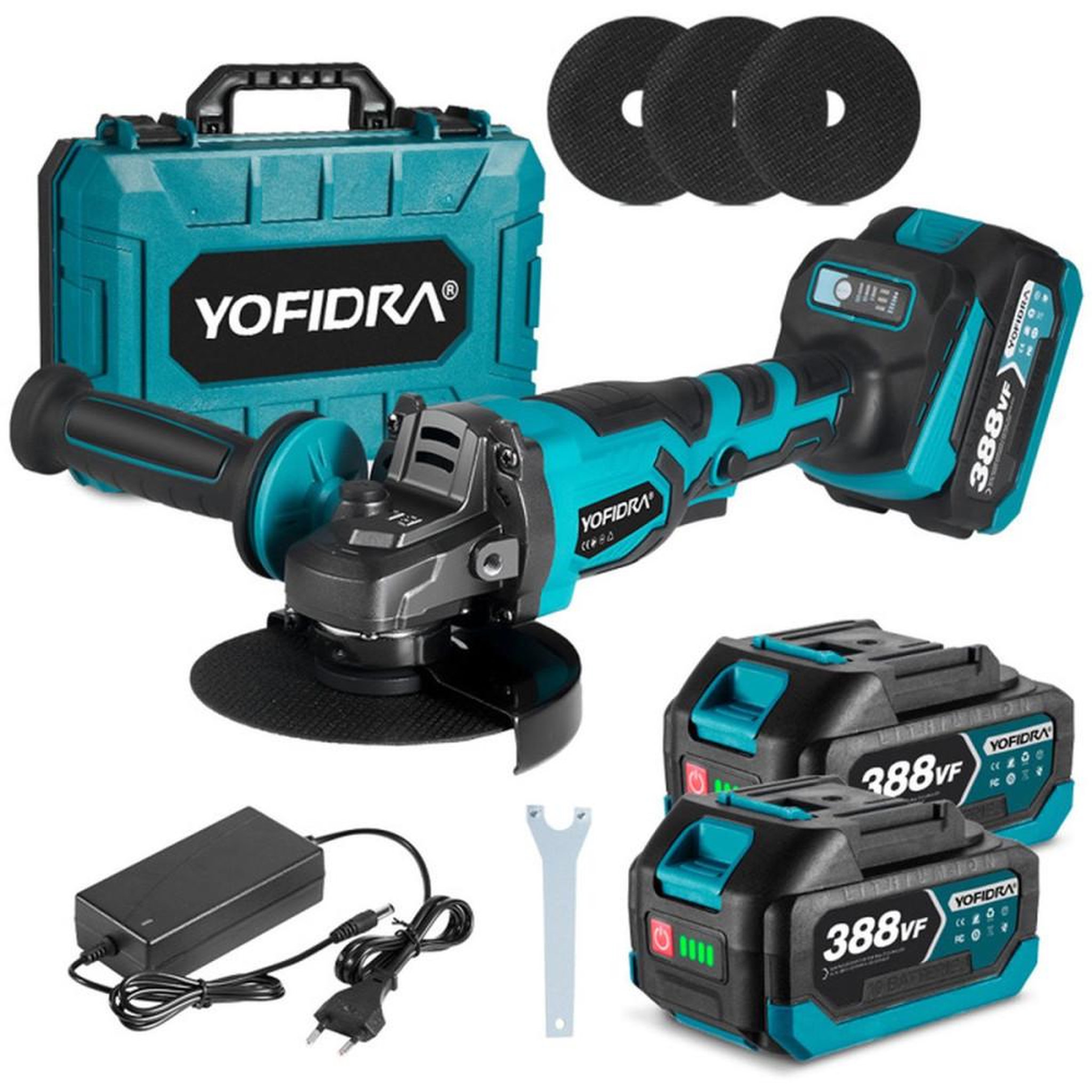 Meuleuse d'angle sans fil 125 mm brushless 850 W, 3 vitesses YOFIDRA, jusqu'à 8000 tr/min, interrupteur à pression variable