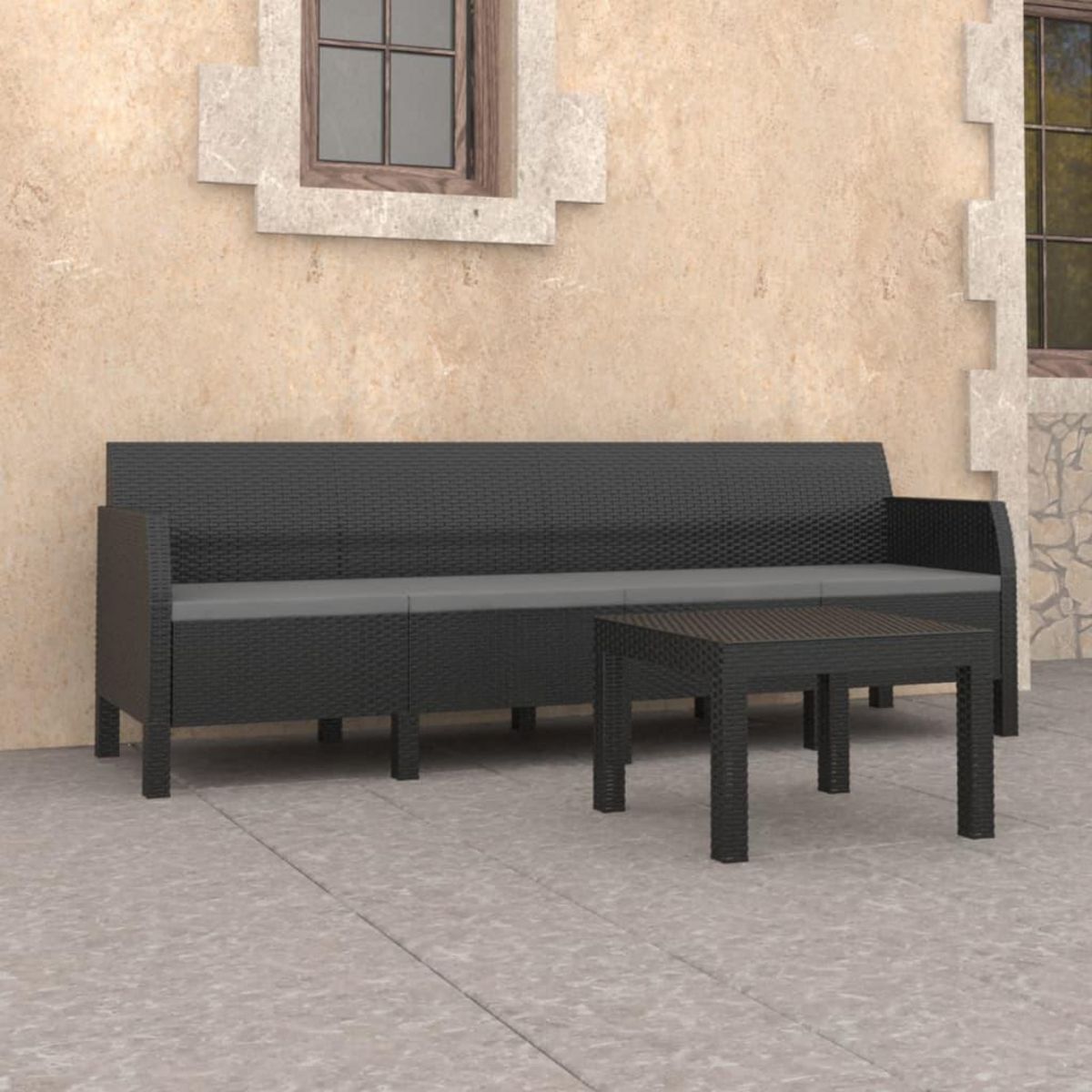 VIDAXL Salon de jardin 2 pcs avec coussins PP Rotin Anthracite