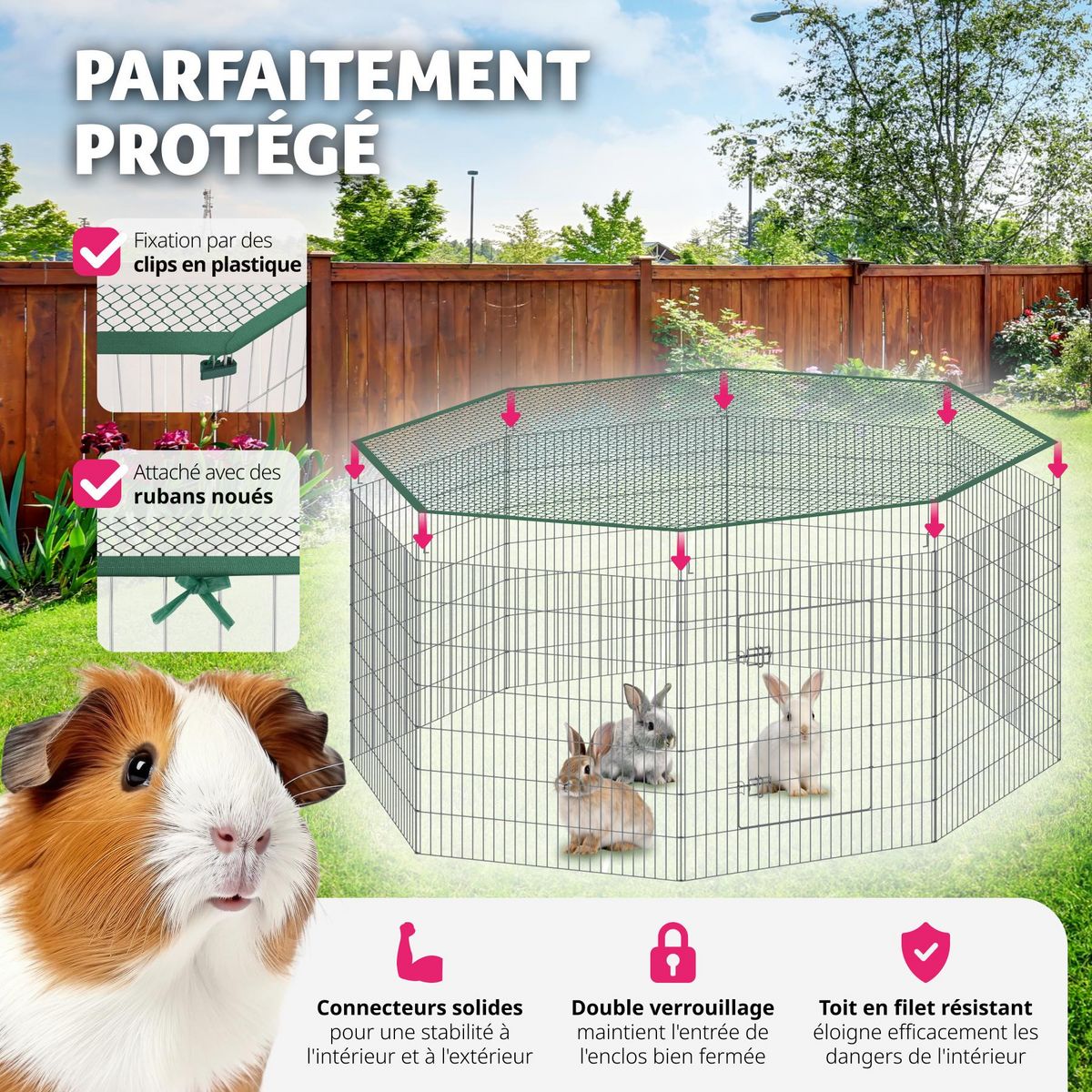 tectake Enclos extérieur composé de 8 grilles argent