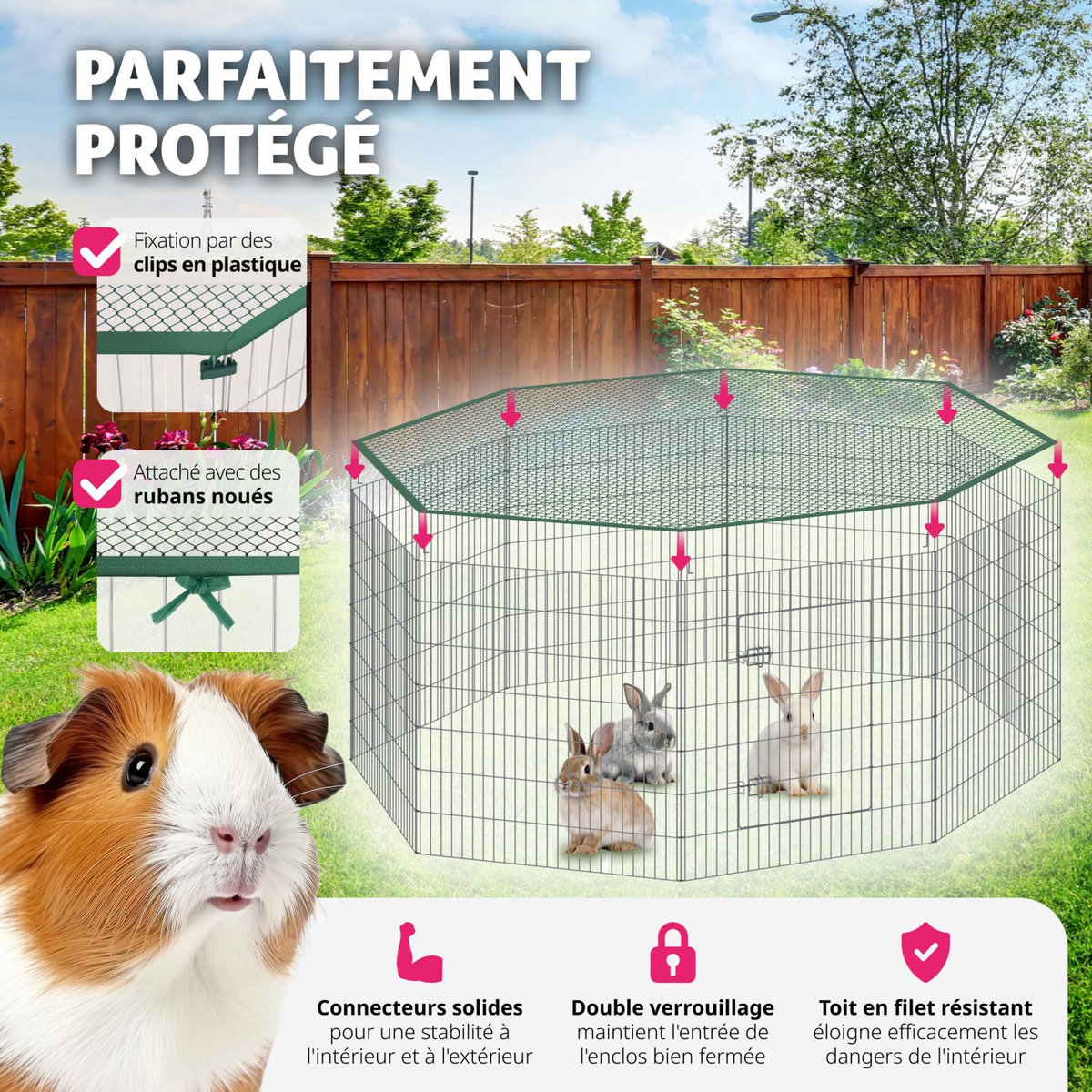 tectake Enclos extérieur composé de 8 grilles argent