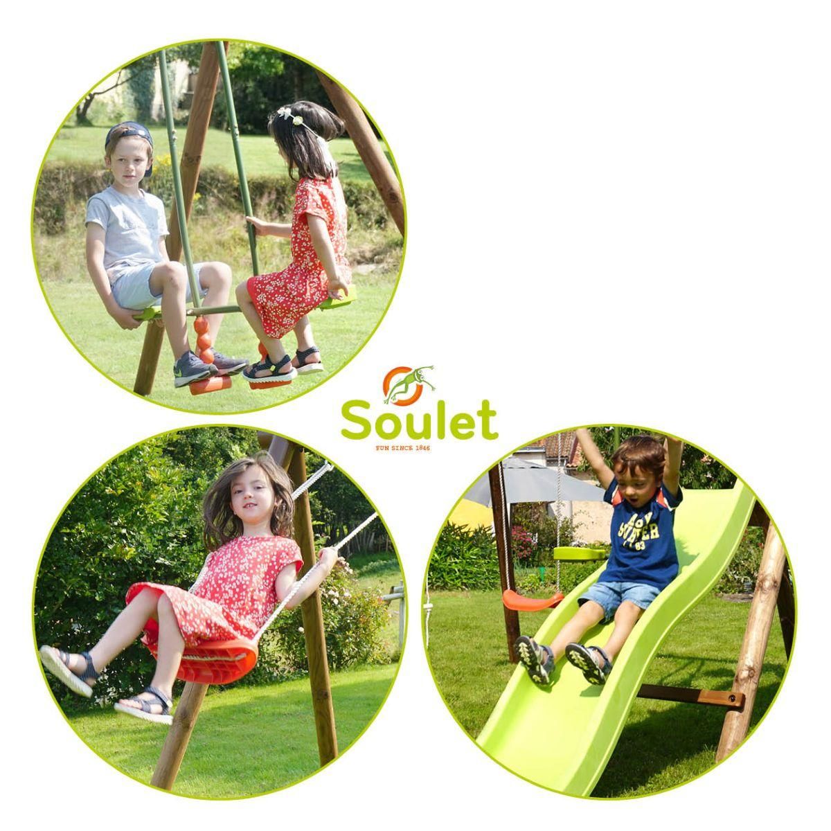 Soulet Portique balançoire avec toboggan - Bois - H1,95m - MENTHE