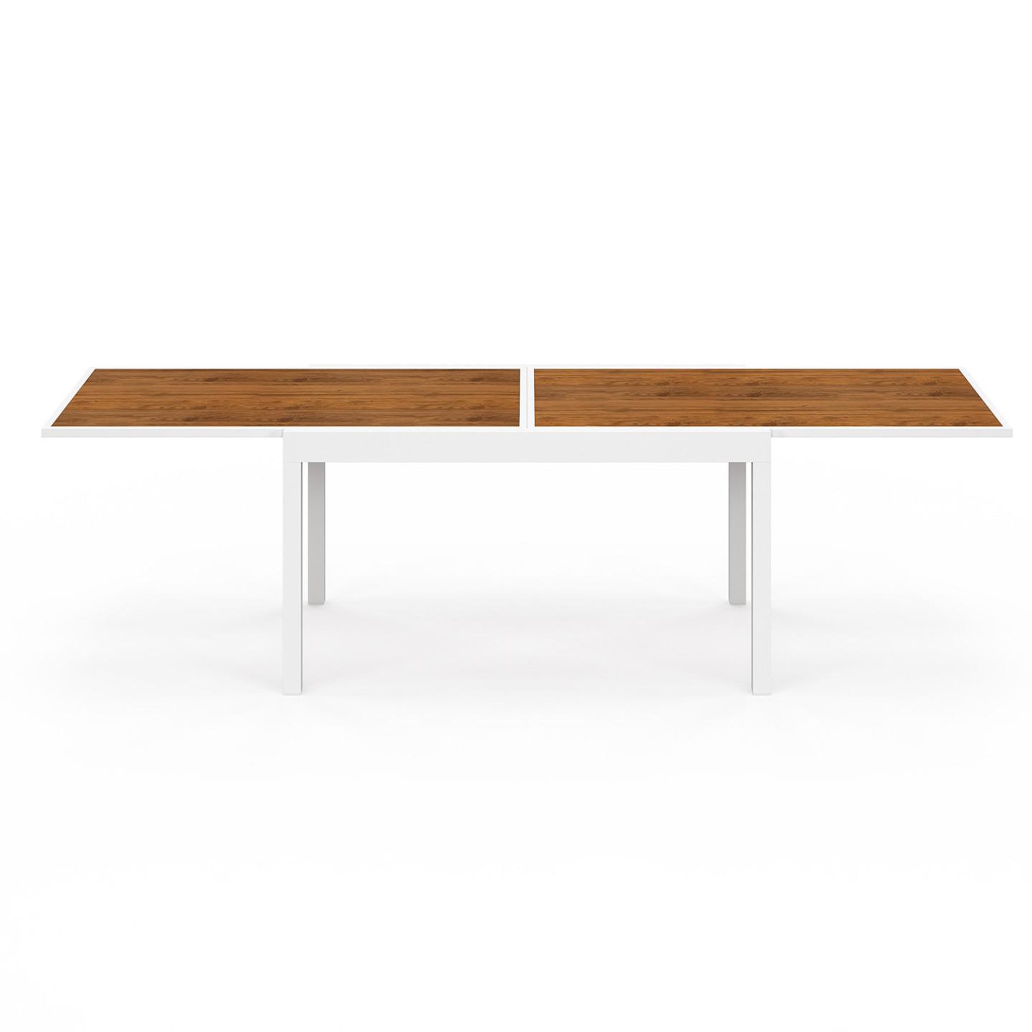 Voir la diapositive 3 : ID MARKET Salon de jardin noumea table extensible 135/270 cm plateau verre trempé effet bois et 12 chaises empilables blanc et bois