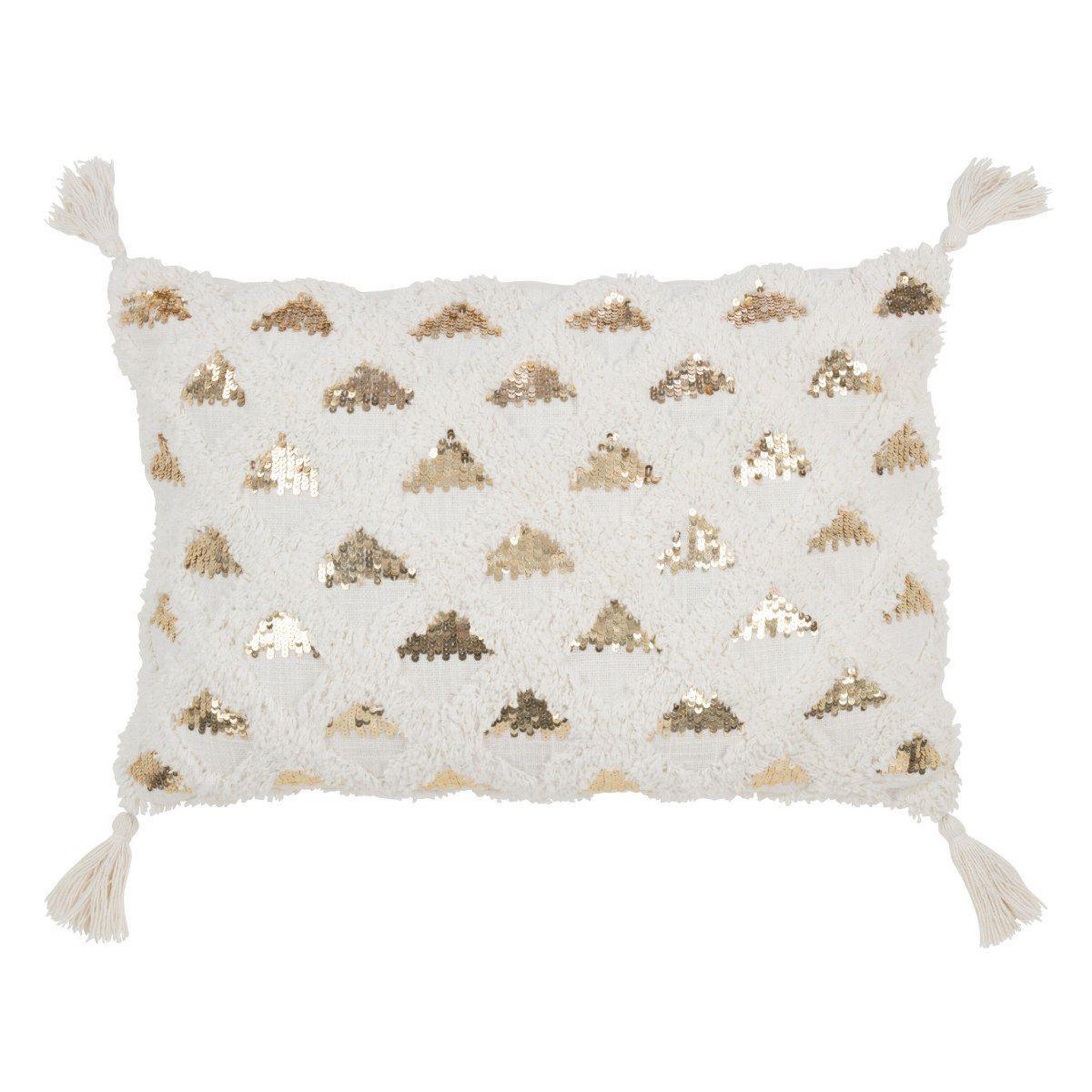 J-LINE Coussin tufté  floches  40x60cm blanc & or