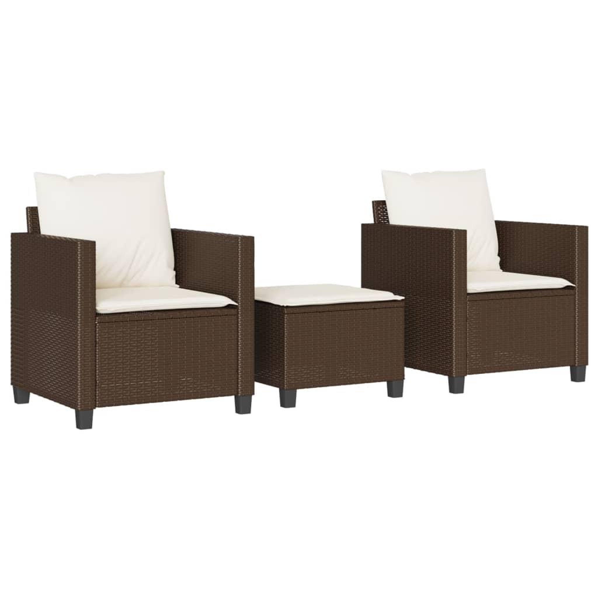 Voir la diapositive 2 : VIDAXL Ensemble de bistro 3 pcs avec coussins marron resine tressee