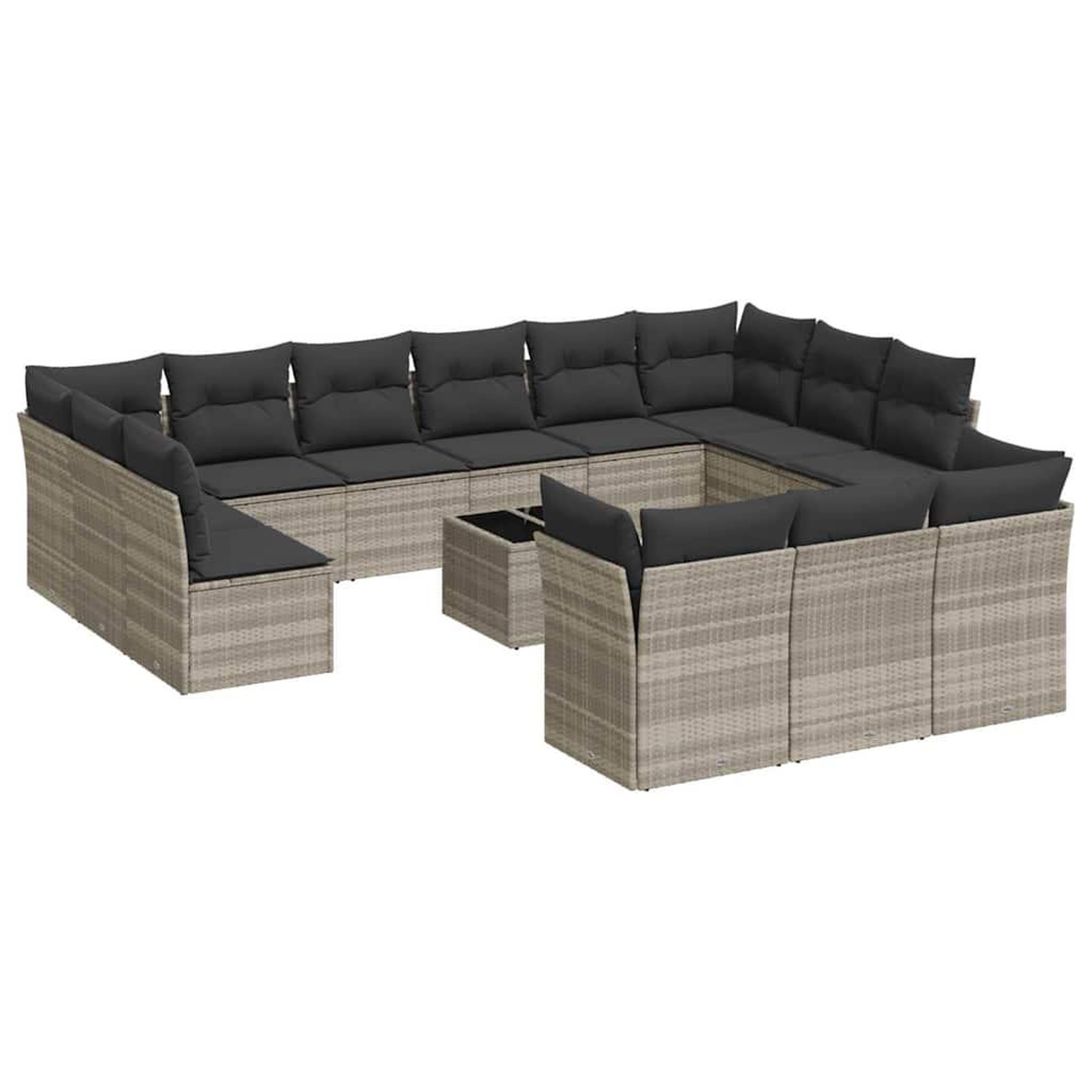 Voir la diapositive 2 : VIDAXL Salon de jardin avec coussins 14 pcs gris clair resine tressee