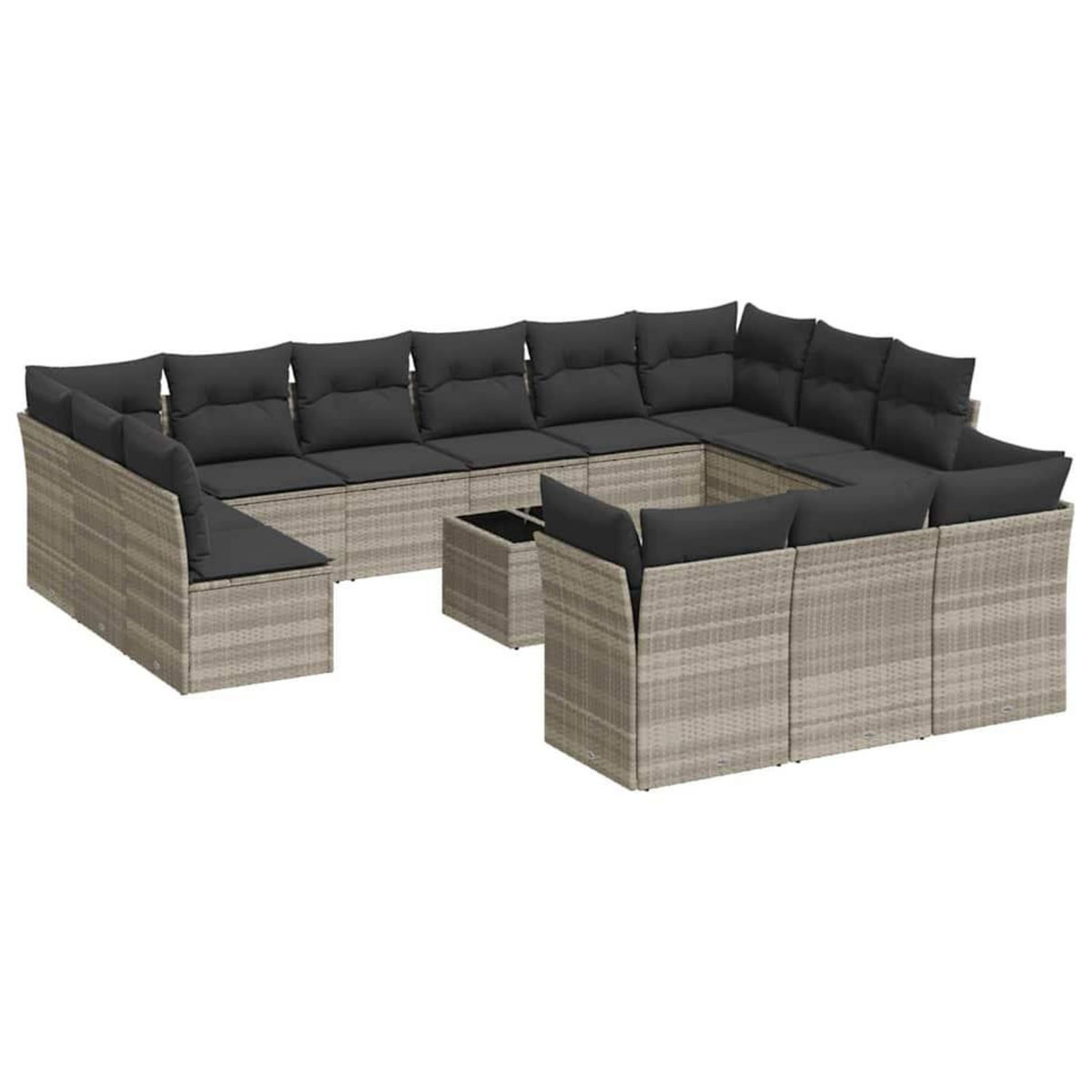 VIDAXL Salon de jardin avec coussins 14 pcs gris clair resine tressee