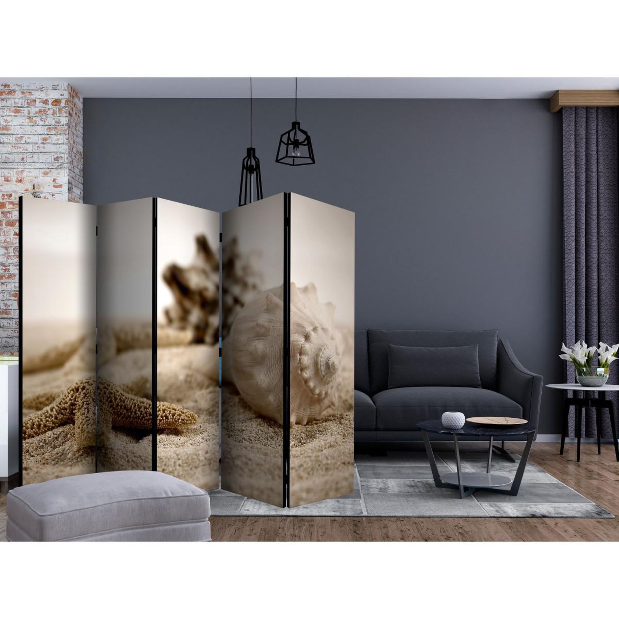 Voir la diapositive 2 : Paris Prix Paravent 5 volets  beach & shell  172x225cm