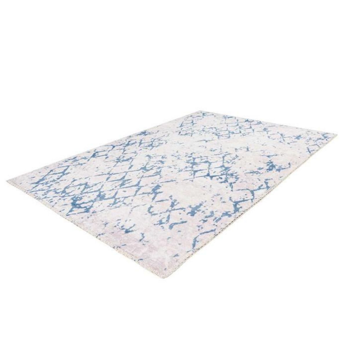 Paris Prix Tapis Tissé Imprimé Vintage  Peron IV  Blanc & Bleu