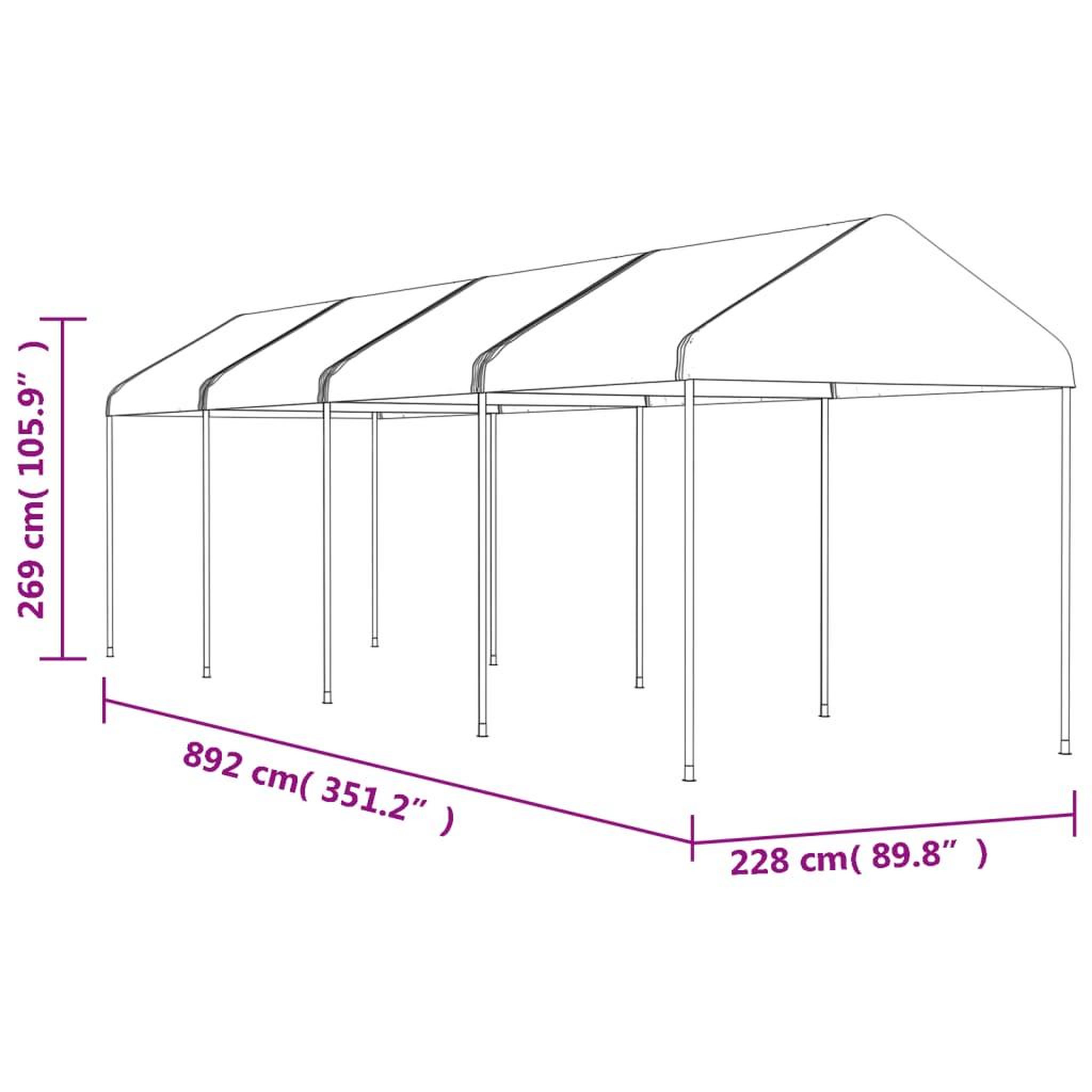 Voir la diapositive 5 : VIDAXL Belvedere avec toit blanc 8,92x2,28x2,69 m polyethylene