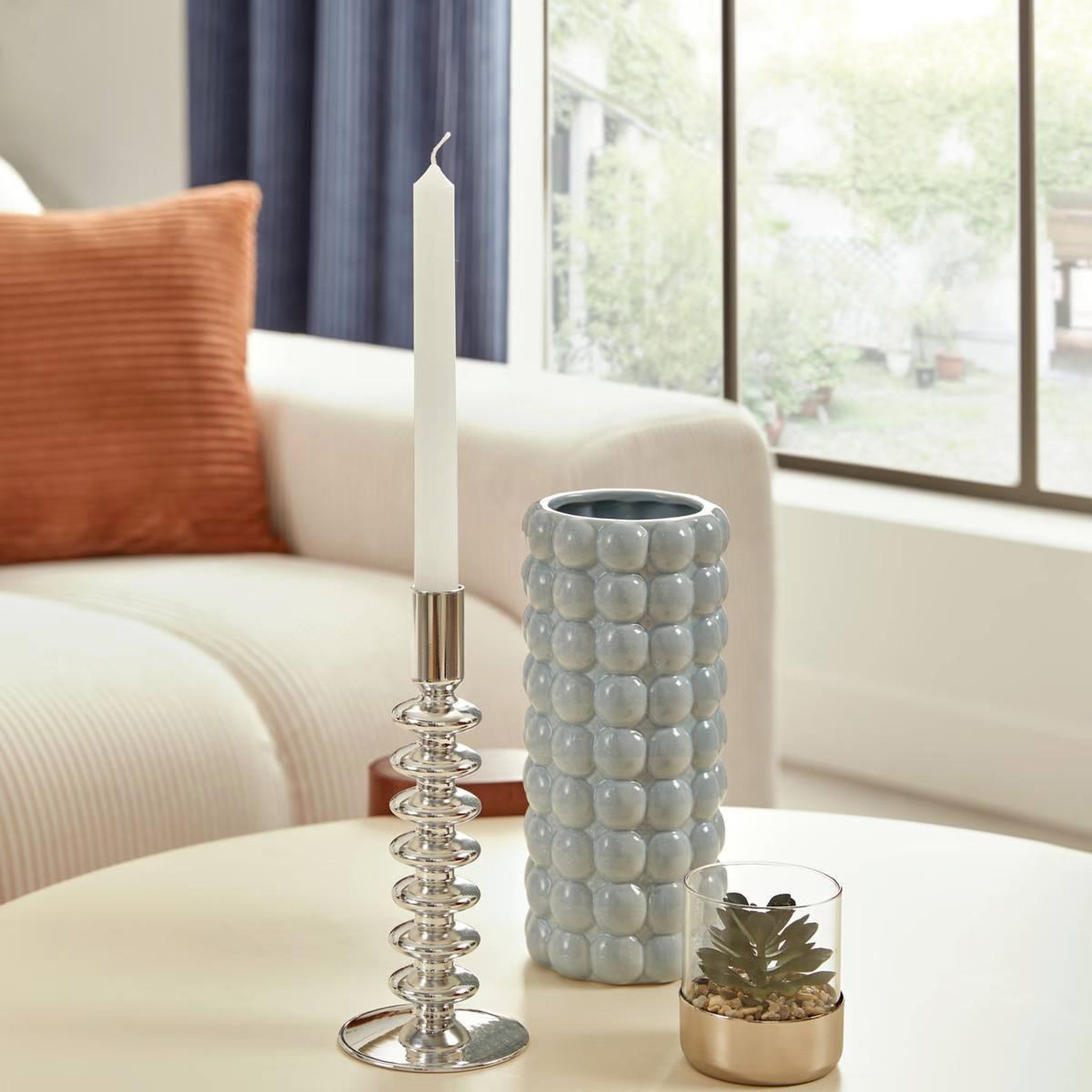 Voir la diapositive 3 : ATMOSPHERA Bougeoir design torsadé en verre  sky  21cm argent