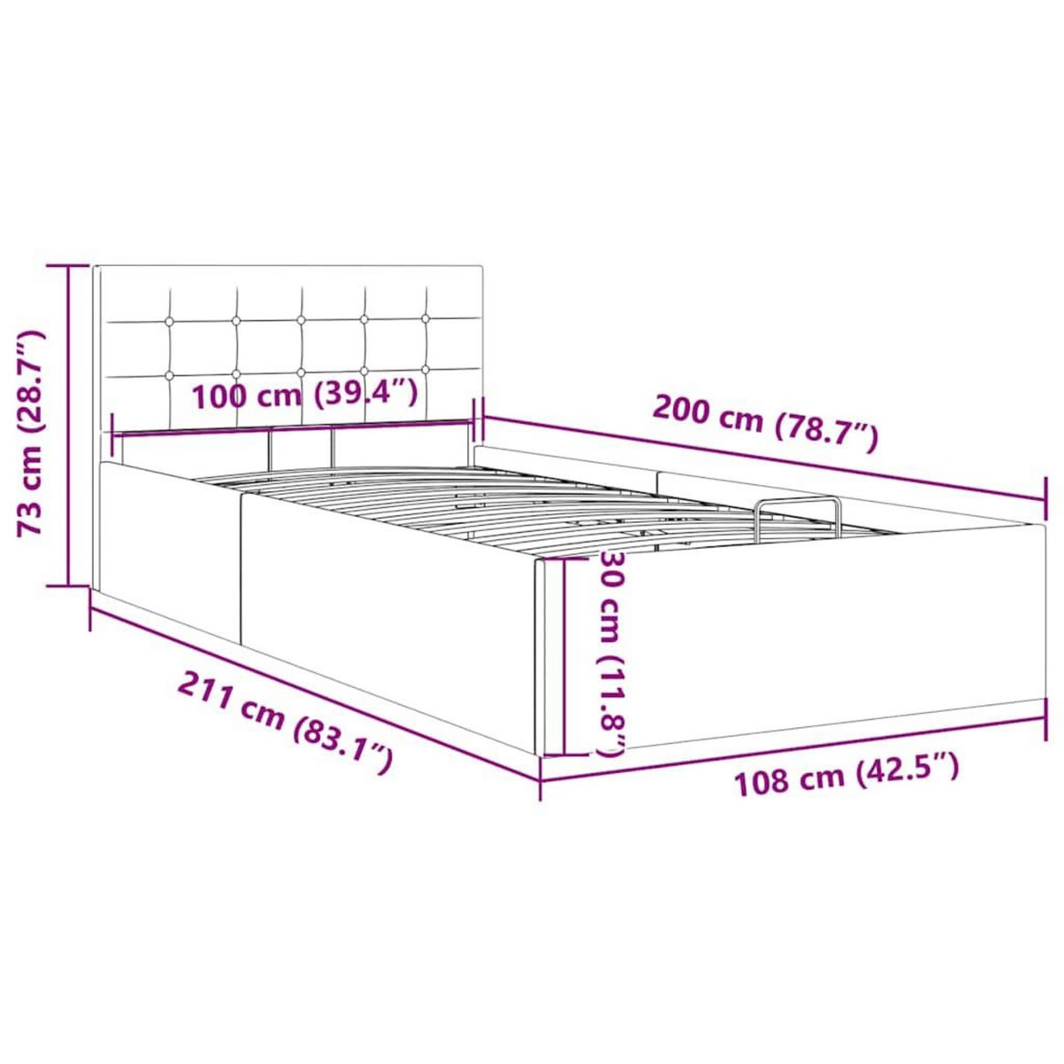 VIDAXL Cadre de lit a rangement hydraulique sans matelas 100x200 cm