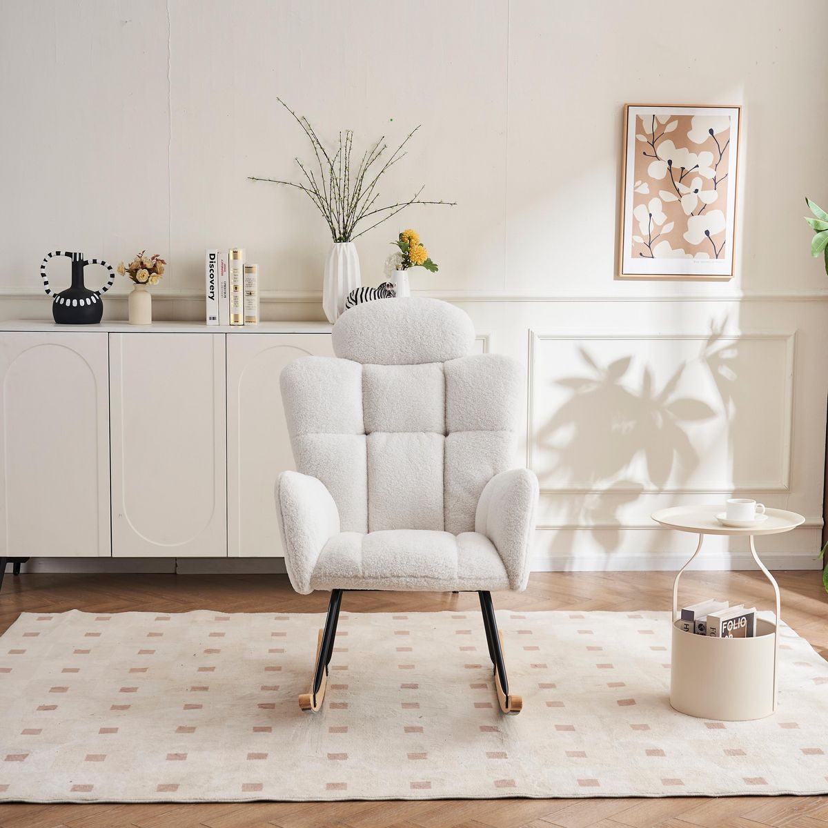 MERAX Fauteuil à Bascule Rocking Chair Fauteuil Relax Avec Têtière Blanc