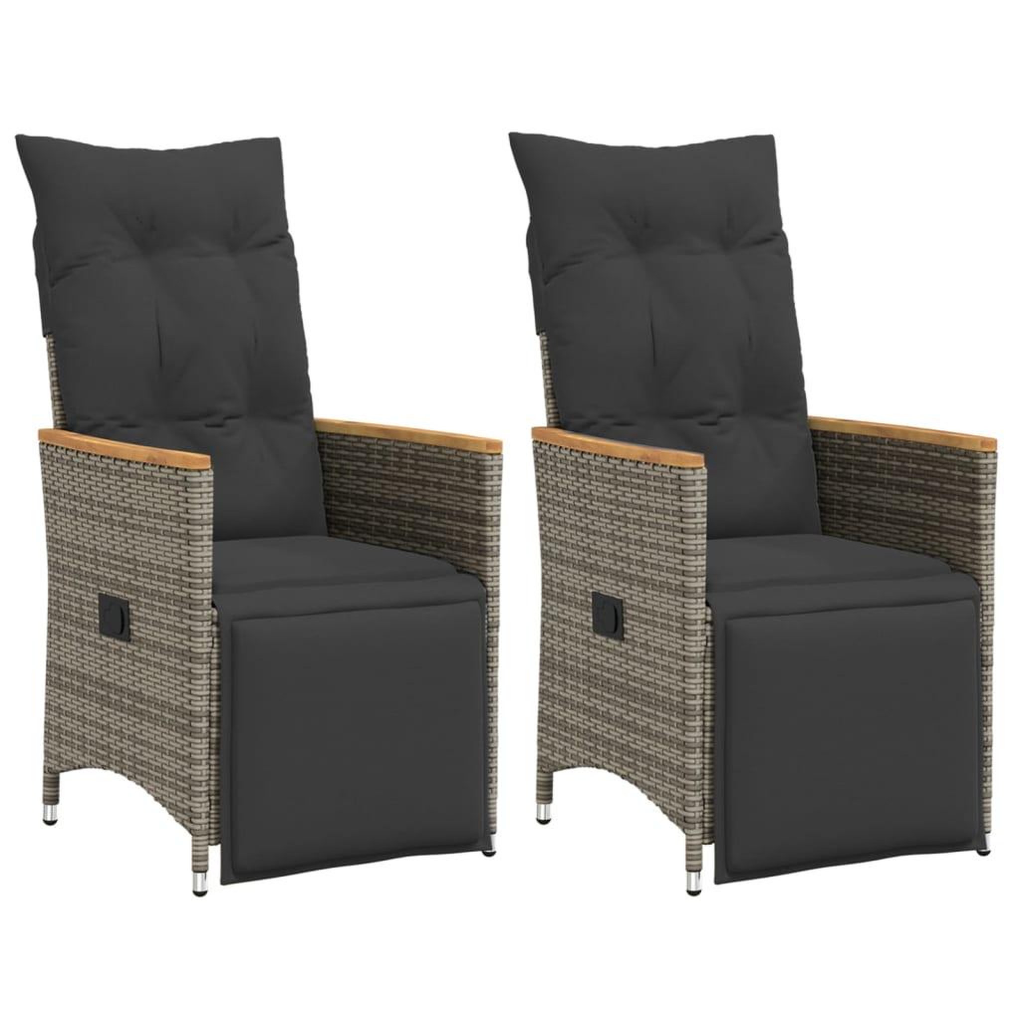 VIDAXL Chaises inclinables de jardin lot de 2 et coussins gris rotin