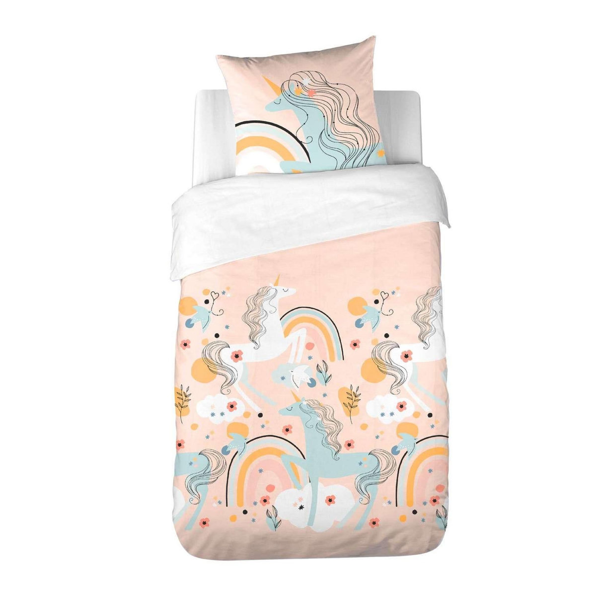 COTE DECO Parure de lit enfant Licorne - Polycoton 51 fils - 140 x 200 cm
