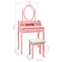 Voir la diapositive 6 : VIDAXL Ensemble de coiffeuse avec tabouret Rose 75x69x140 cm Paulownia