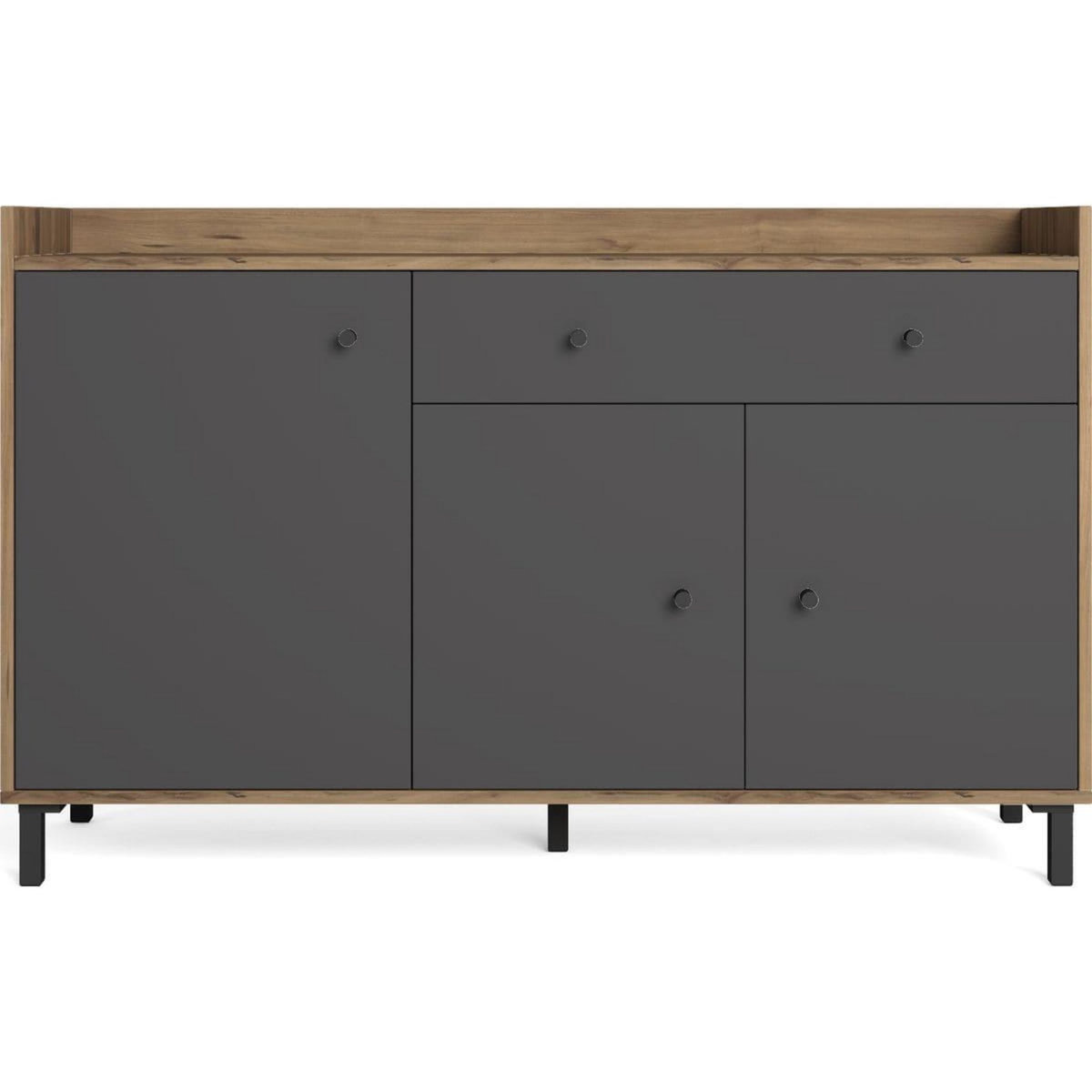HOMIFAB Buffet 3 portes 1 tiroir gris anthracite et effet bois 136 cm - Aurelia