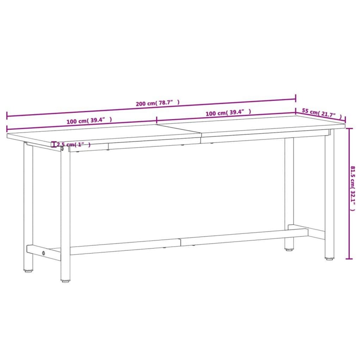 VIDAXL Etabli 200x55x81,5 cm bois massif de hetre et metal