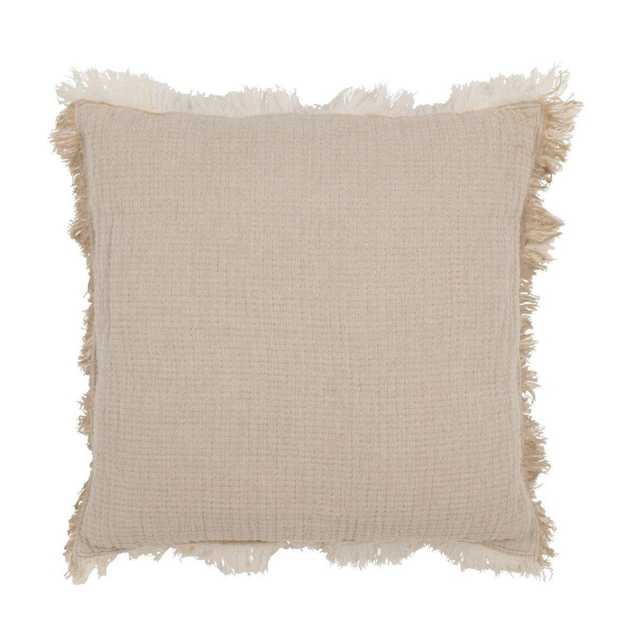 J-LINE Coussin déco à franges  mousseline  45x45cm beige foncé
