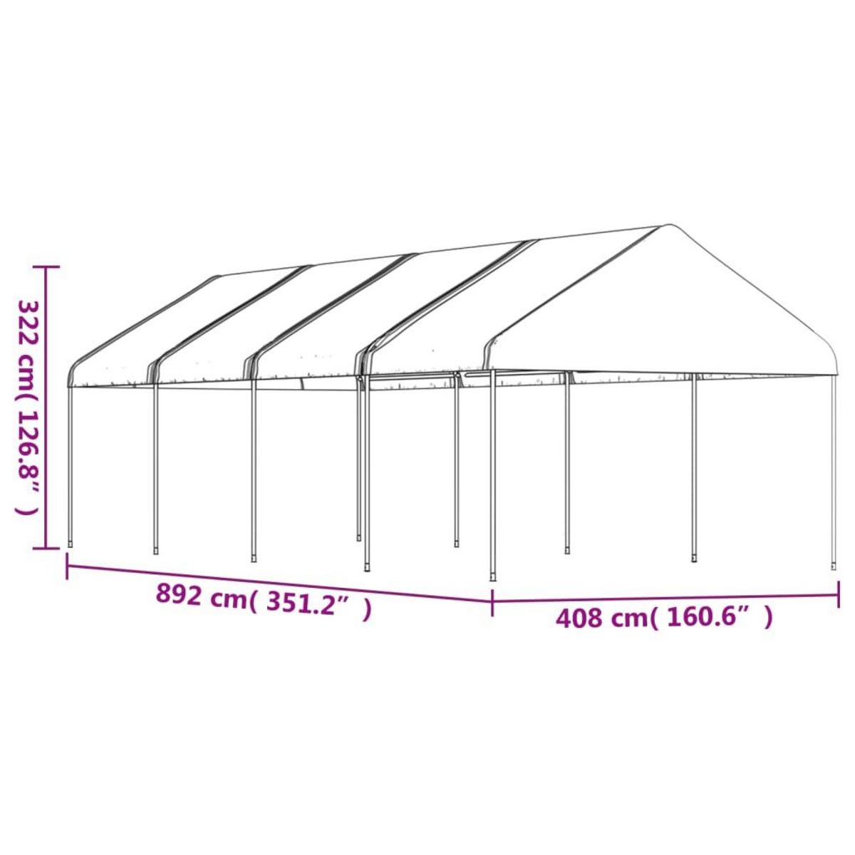 VIDAXL Belvedere avec toit blanc 8,92x4,08x3,22 m polyethylene
