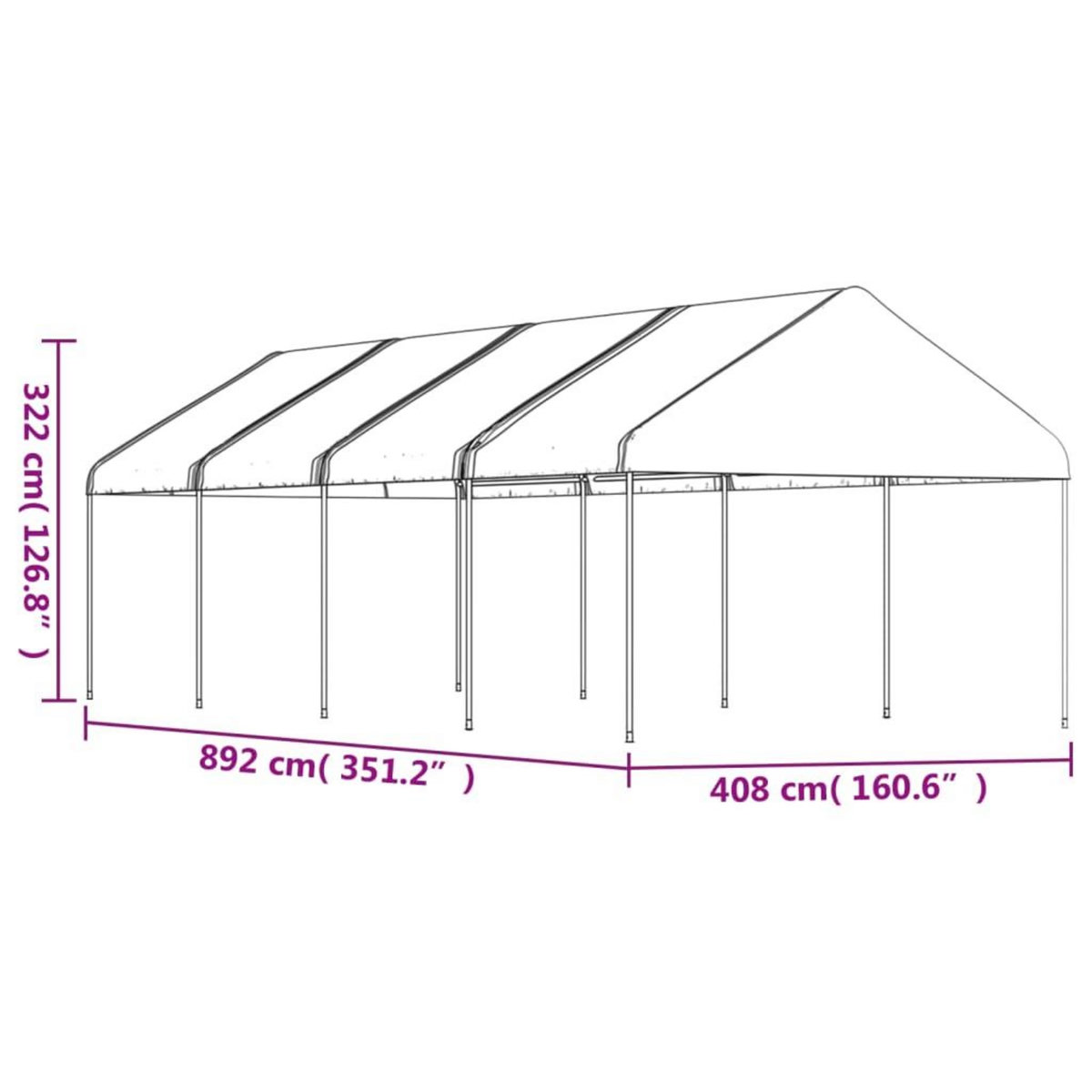 VIDAXL Belvedere avec toit blanc 8,92x4,08x3,22 m polyethylene